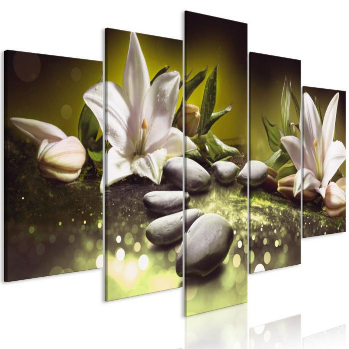 Paris Prix Tableau 5 Panneaux  Lilies & Stones Wide Green