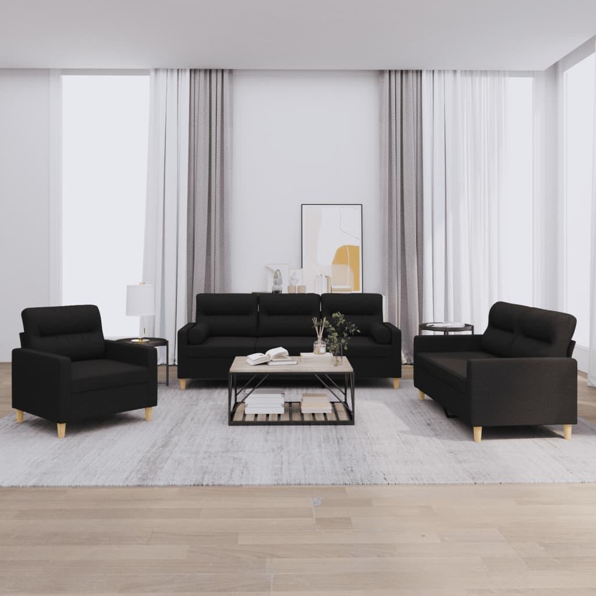 Voir la diapositive 1 : VIDAXL Ensemble de canapes 3 pcs avec coussins noir tissu