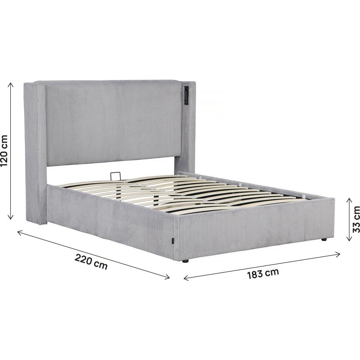Habitat et Jardin Lit double en velours côtelé avec coffre et lampe intégré  Cortina  - 160 x 200 cm - Gris