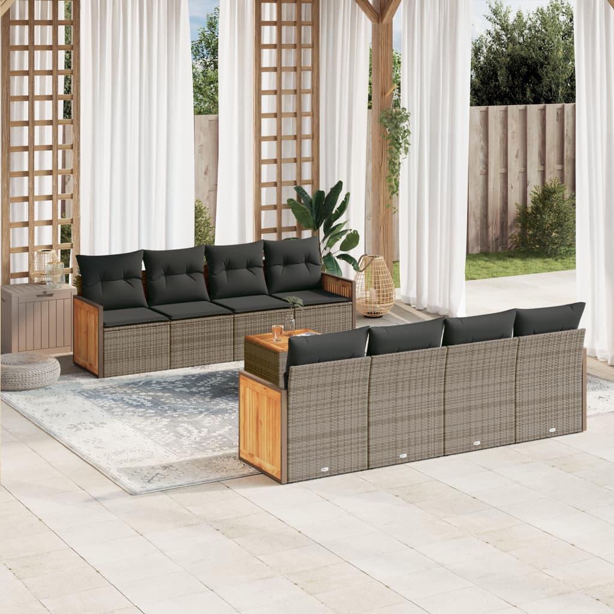 VIDAXL Salon de jardin 9 pcs avec coussins gris resine tressee