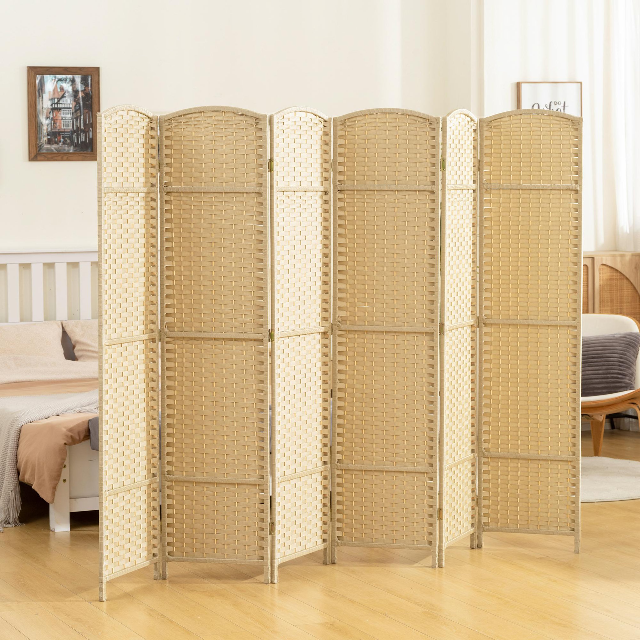 Voir la diapositive 6 : HOMCOM Paravent intérieur pliable 6 panneaux 240 x 170 cm finition tressée