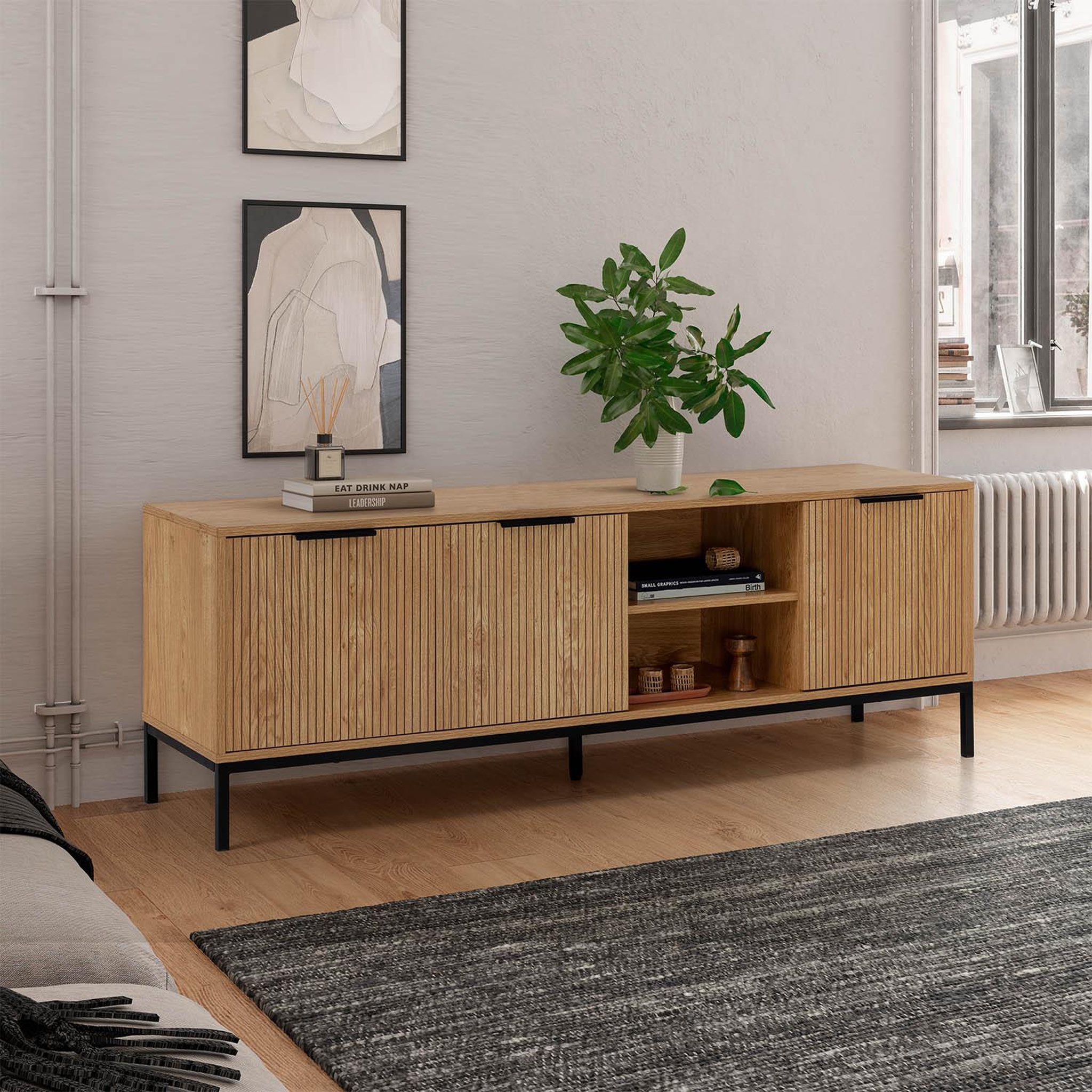 Voir la diapositive 2 : VS VENTA-STOCK Meuble TV Monica 3 portes couleur Bois