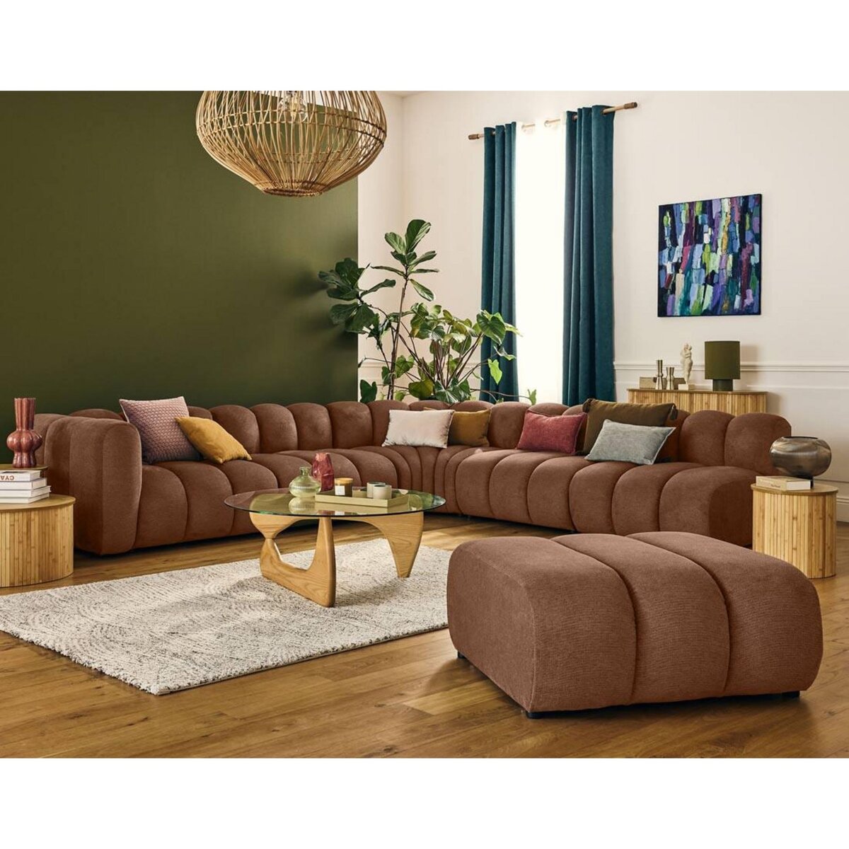 LISA DESIGN Debbie - canapé modulable d'angle droit 5 places en tissu texturé