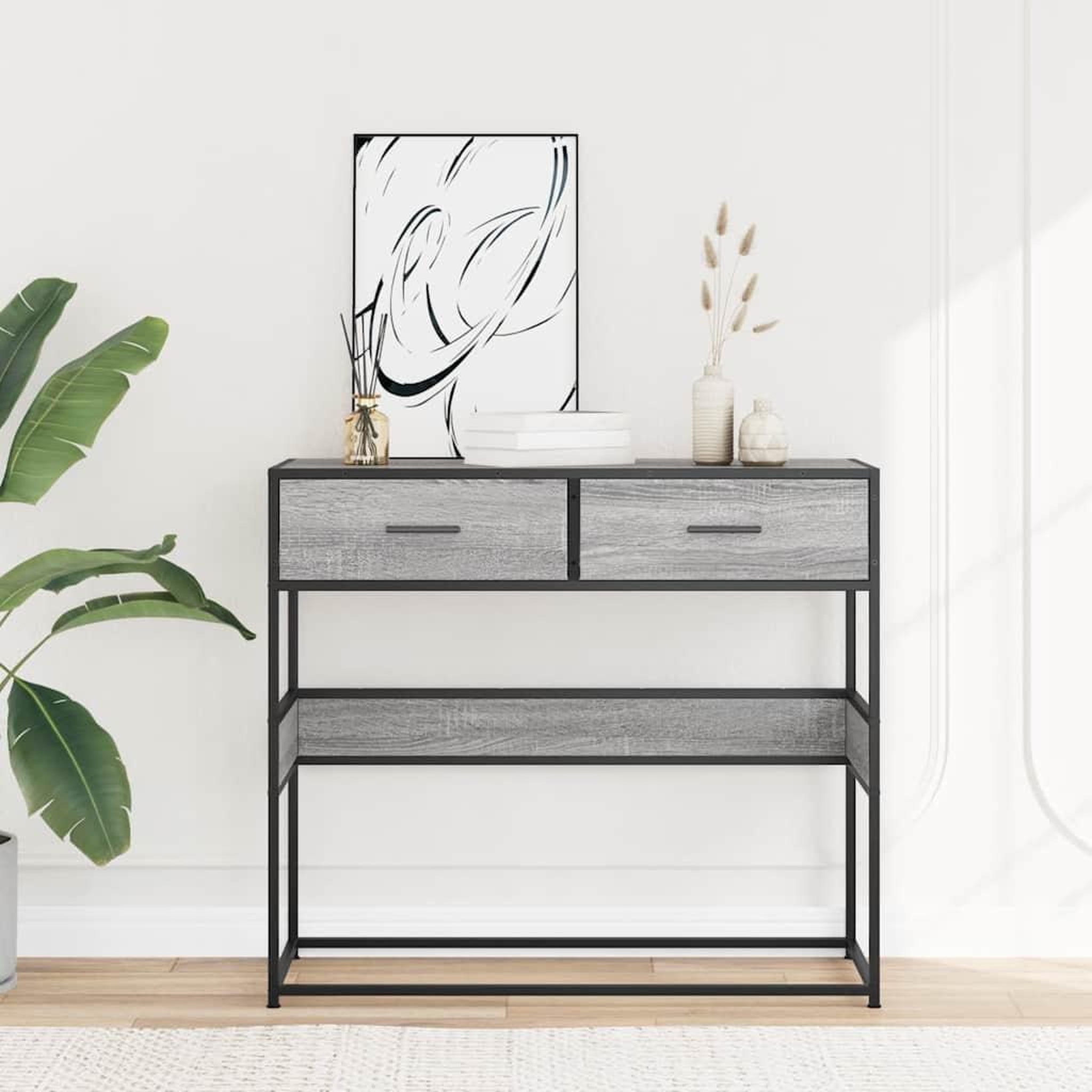 Voir la diapositive 3 : VIDAXL Table console sonoma gris 90x35x80 cm bois d'ingenierie