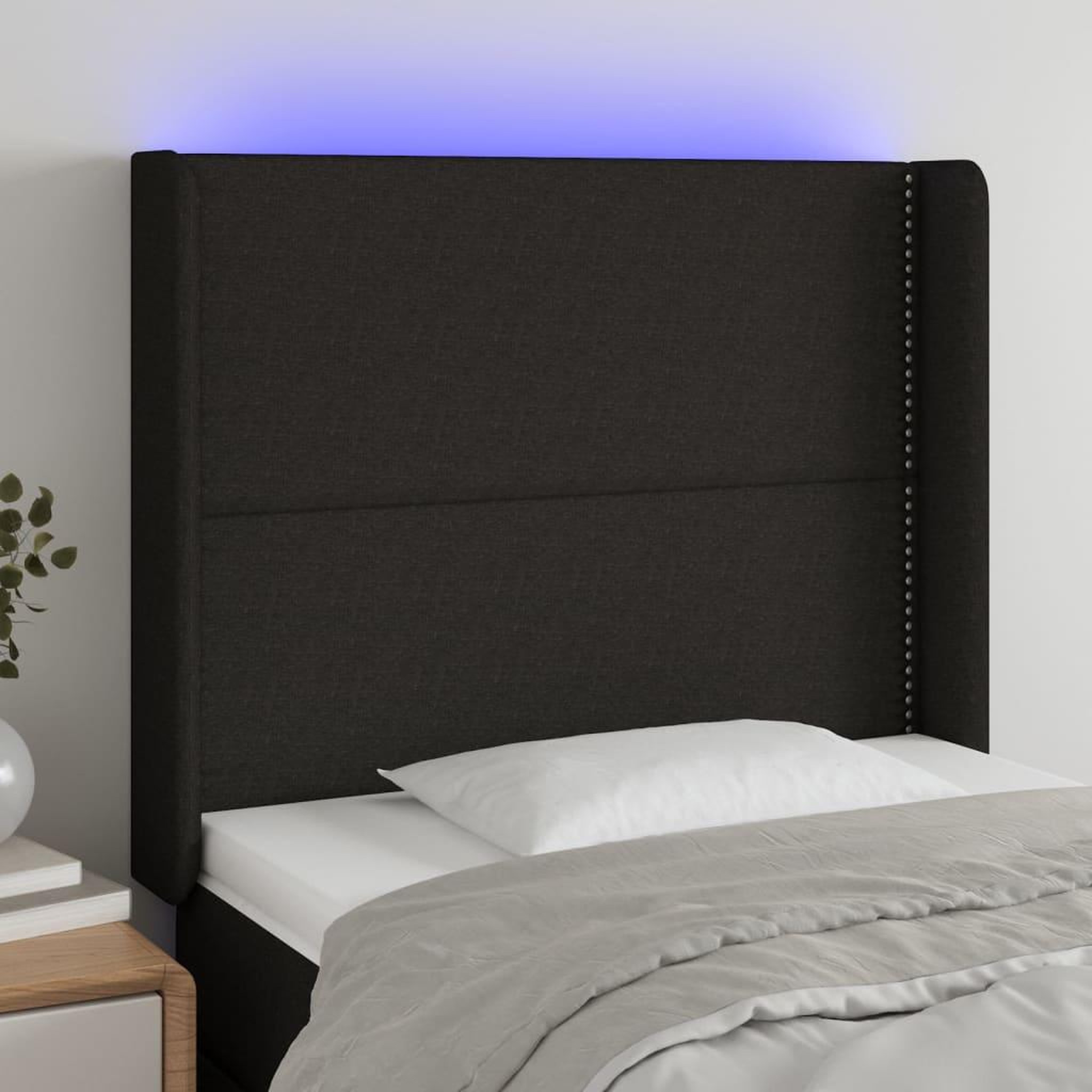Voir la diapositive 1 : VIDAXL Tete de lit a LED Noir 93x16x118/128 cm Tissu