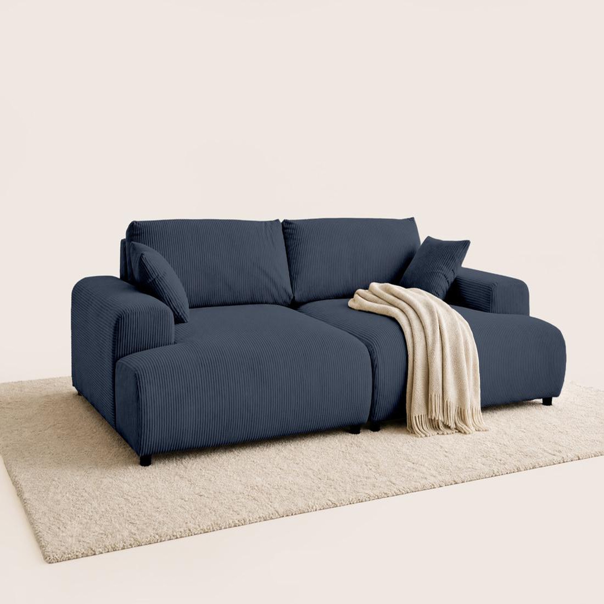 Voir la diapositive 4 : LISA DESIGN Garance - canapé droit 4 places double méridienne - assise profonde - en velours côtelé