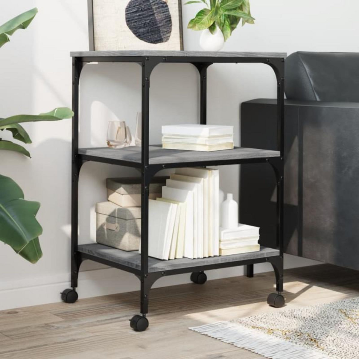 VIDAXL Support d imprimante 3 niveaux sonoma gris 50x41x75 cm