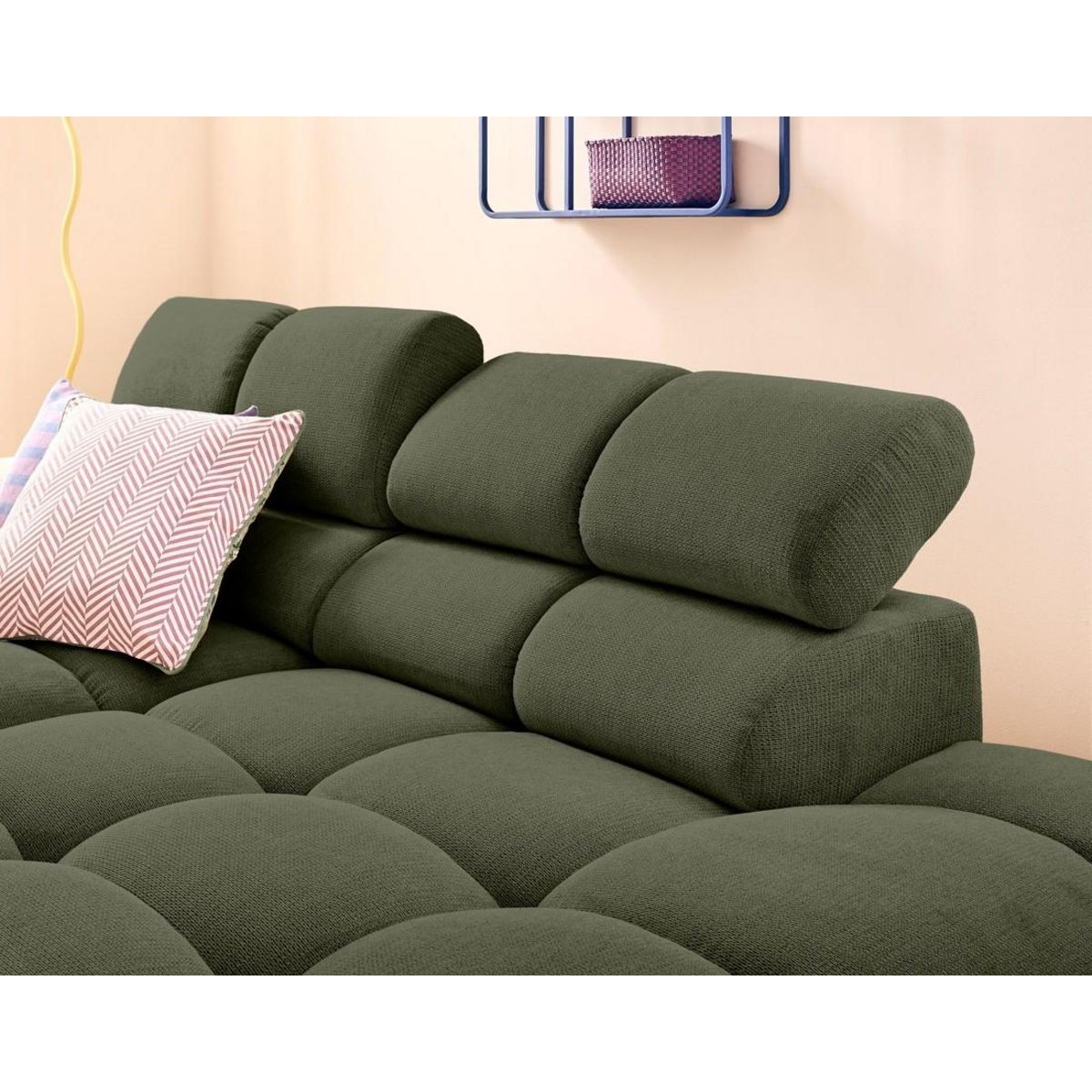 LISA DESIGN Matera - canapé d'angle droit 3 places avec têtières réglables en tissu texturé