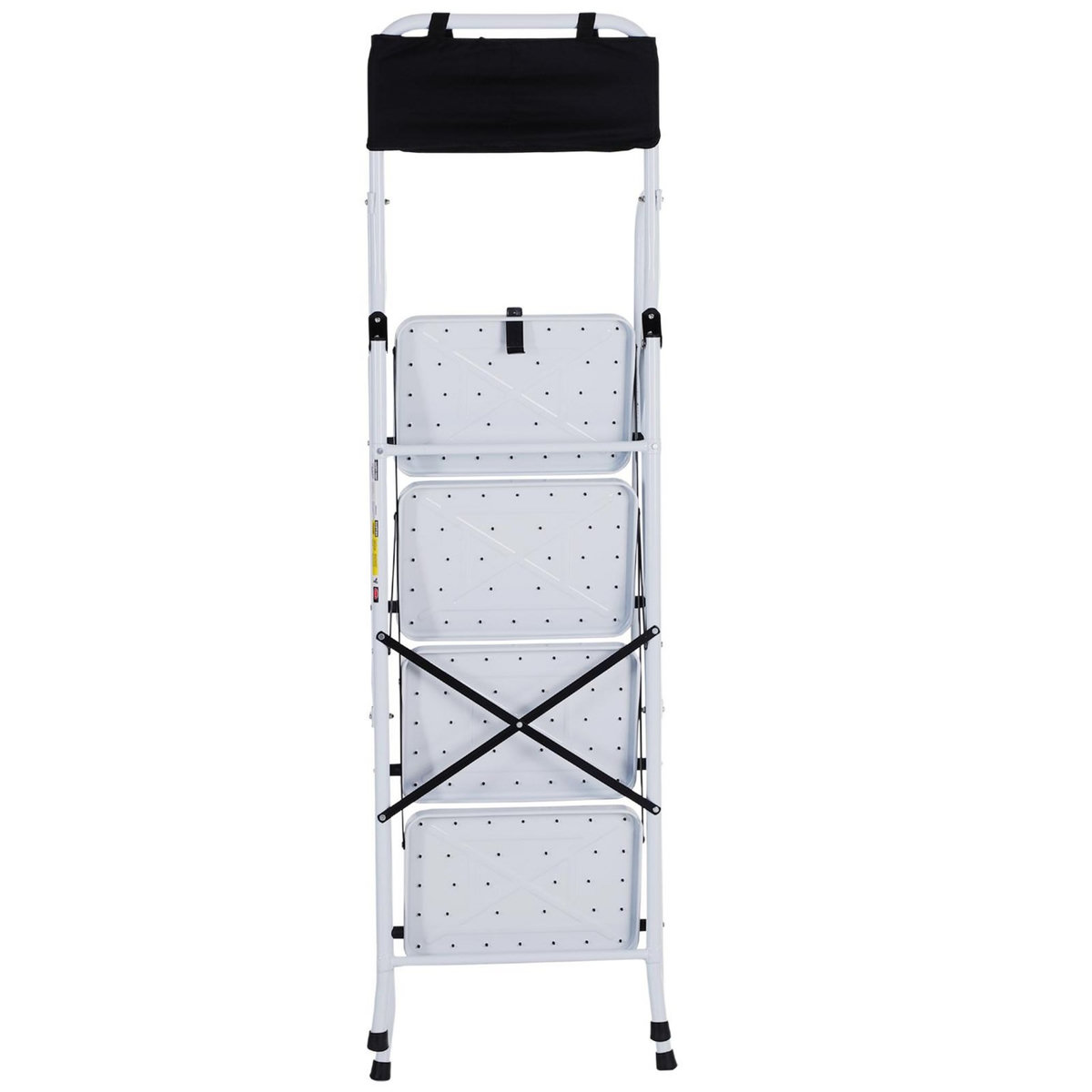 HOMCOM HOMCOM Escabeau pliable 4 marches XL antidérapantes double garde corps hauteur max. 1,55 m charge max. 150 Kg pochette outils intégrée acier blanc noir
