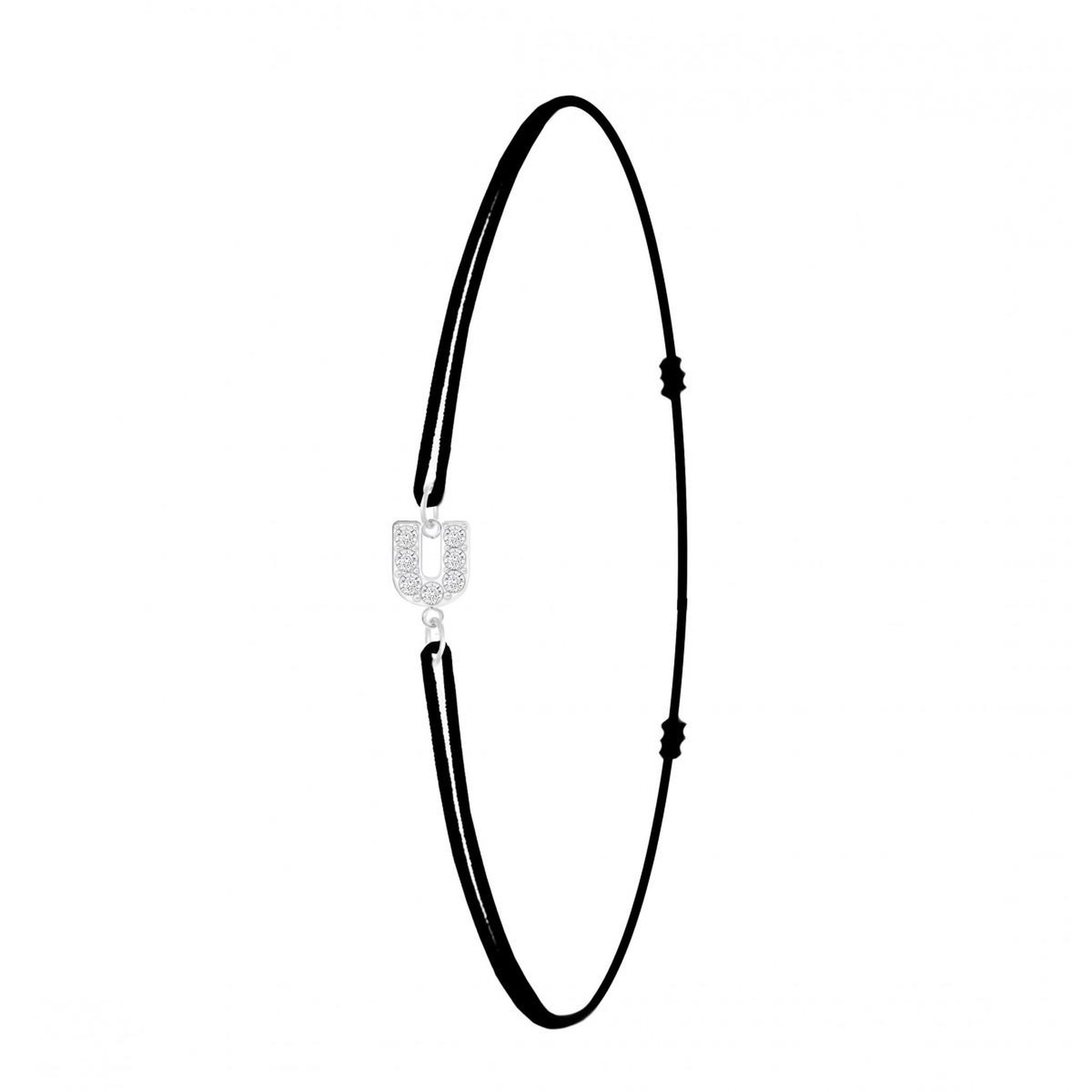 SC CRYSTAL Bracelet lettre U élastique noir SC Crystal orné de Cristaux scintillants