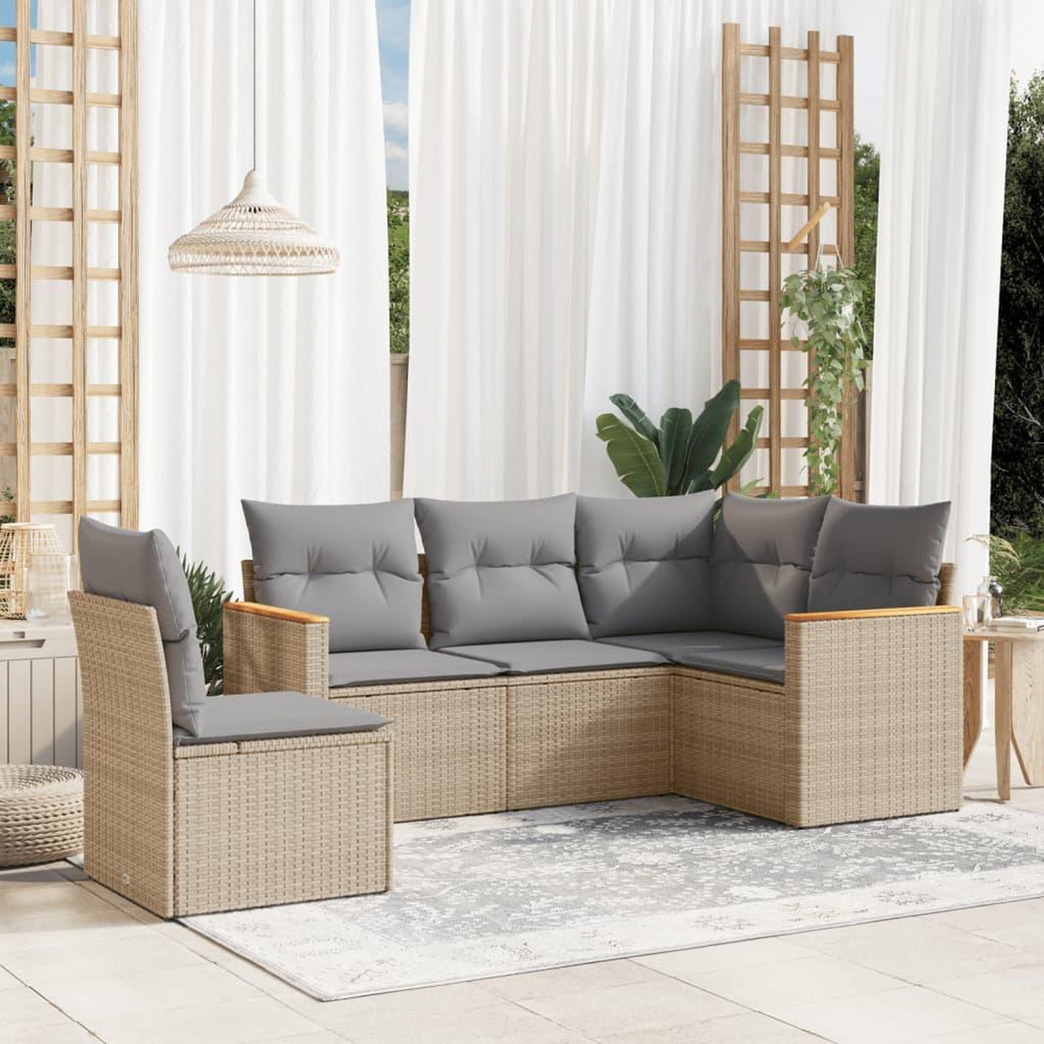 VIDAXL Salon de jardin avec coussins 5pcs melange beige resine tressee