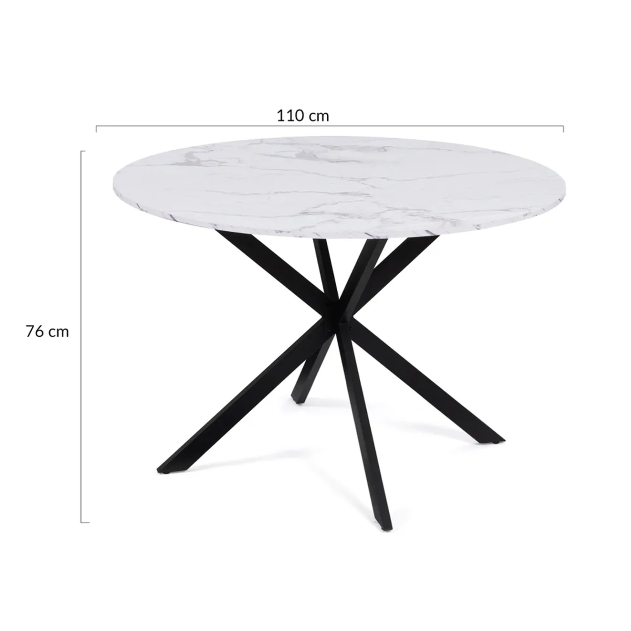 Voir la diapositive 4 : ID MARKET Table à manger ronde alix 6 personnes pied araignée noir et plateau effet marbre blanc alaska 110 cm
