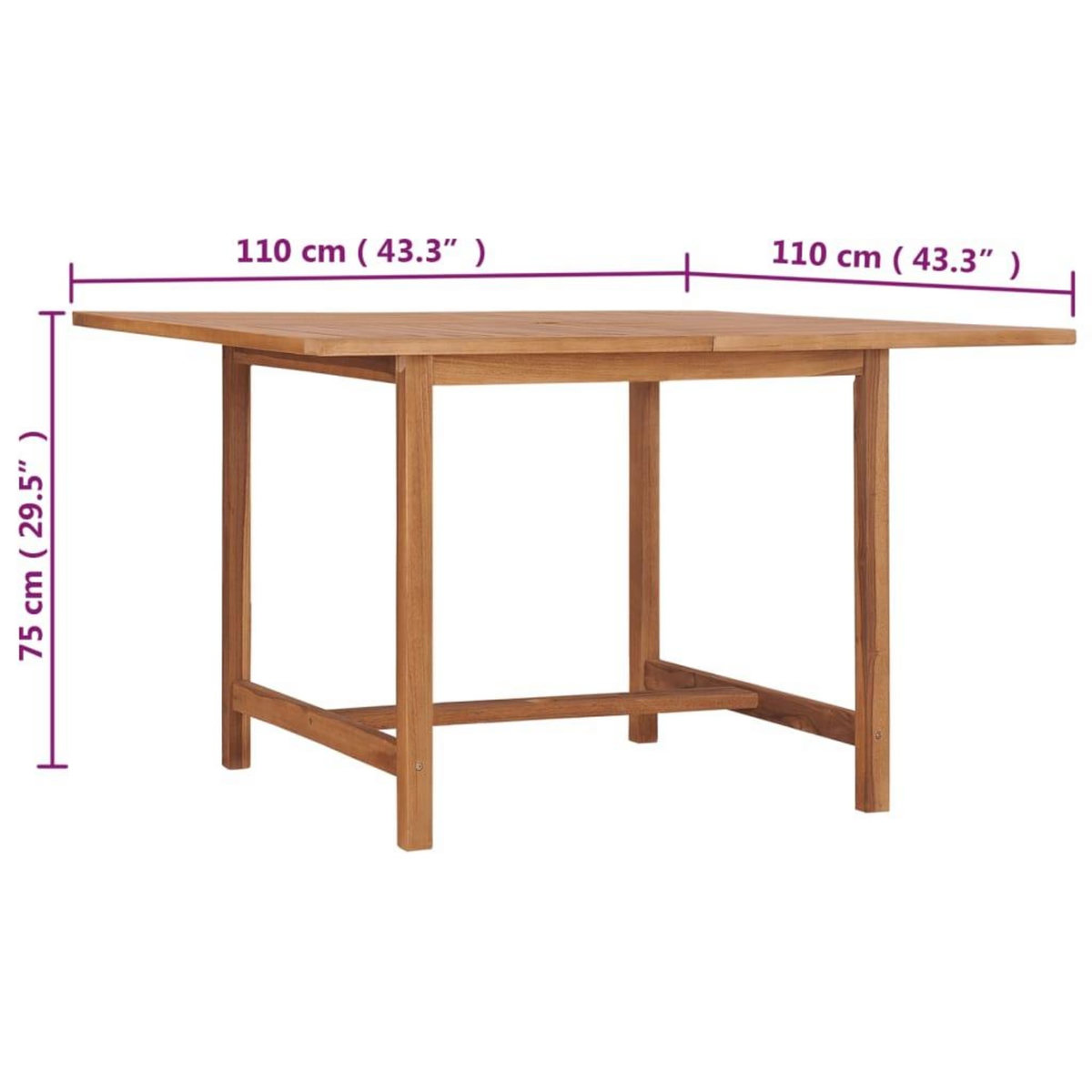 VIDAXL Table a dîner de jardin 110x110x75 cm Bois massif de teck