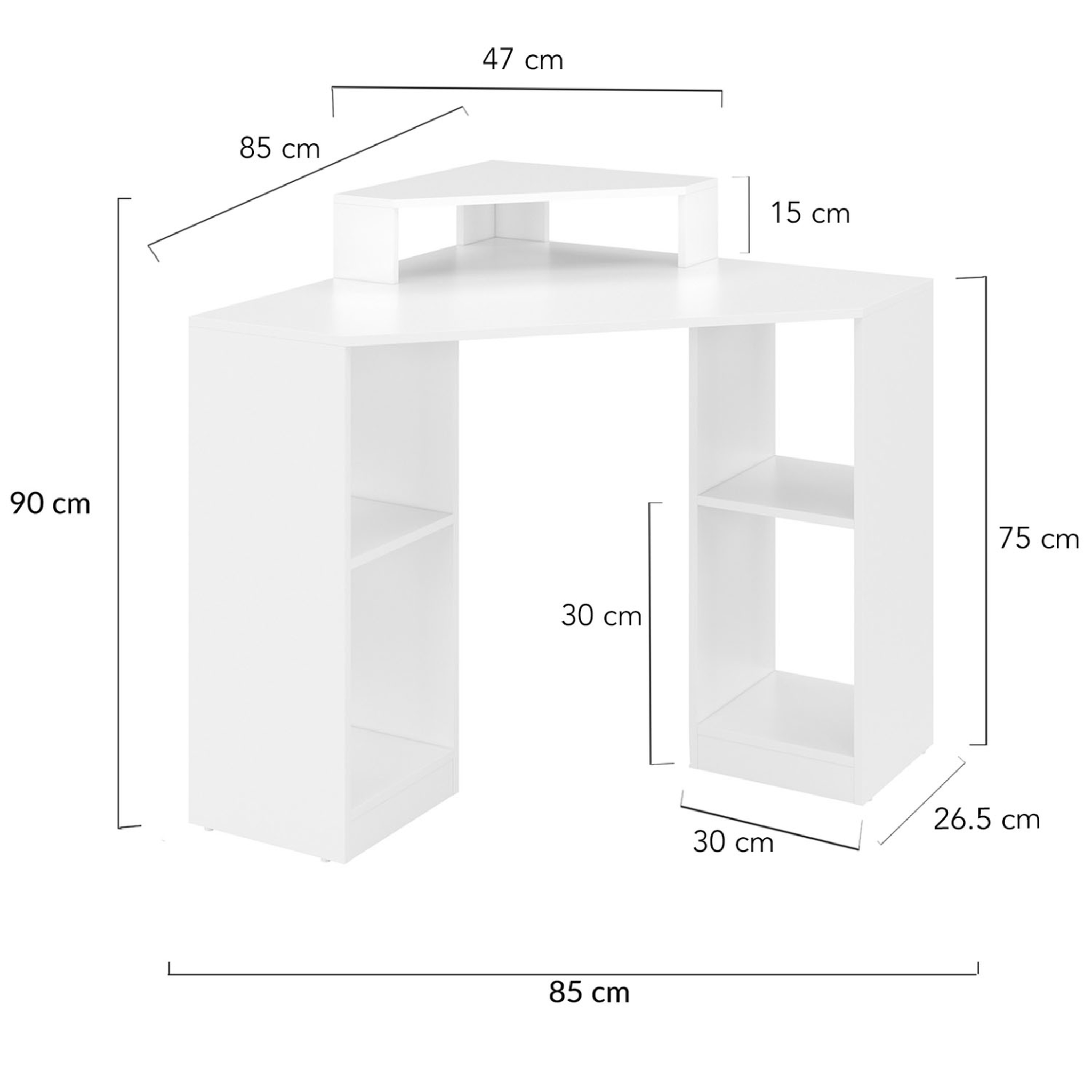 Voir la diapositive 4 : ID MARKET Bureau d'angle harry blanc gain de place bureau informatique avec rangements