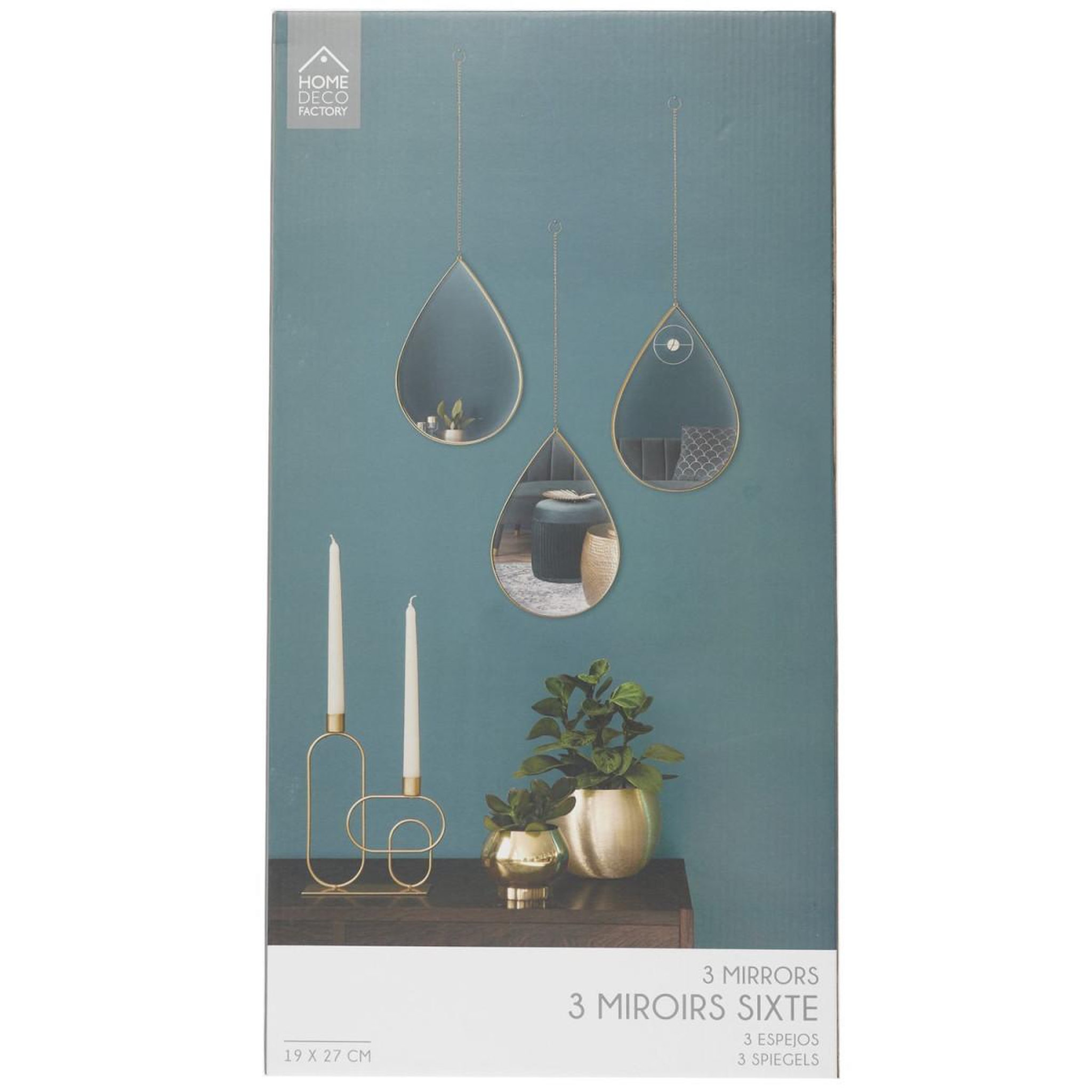 Voir la diapositive 5 : The Home Deco Factory Lot de 3 miroirs déco  goutte  27cm or