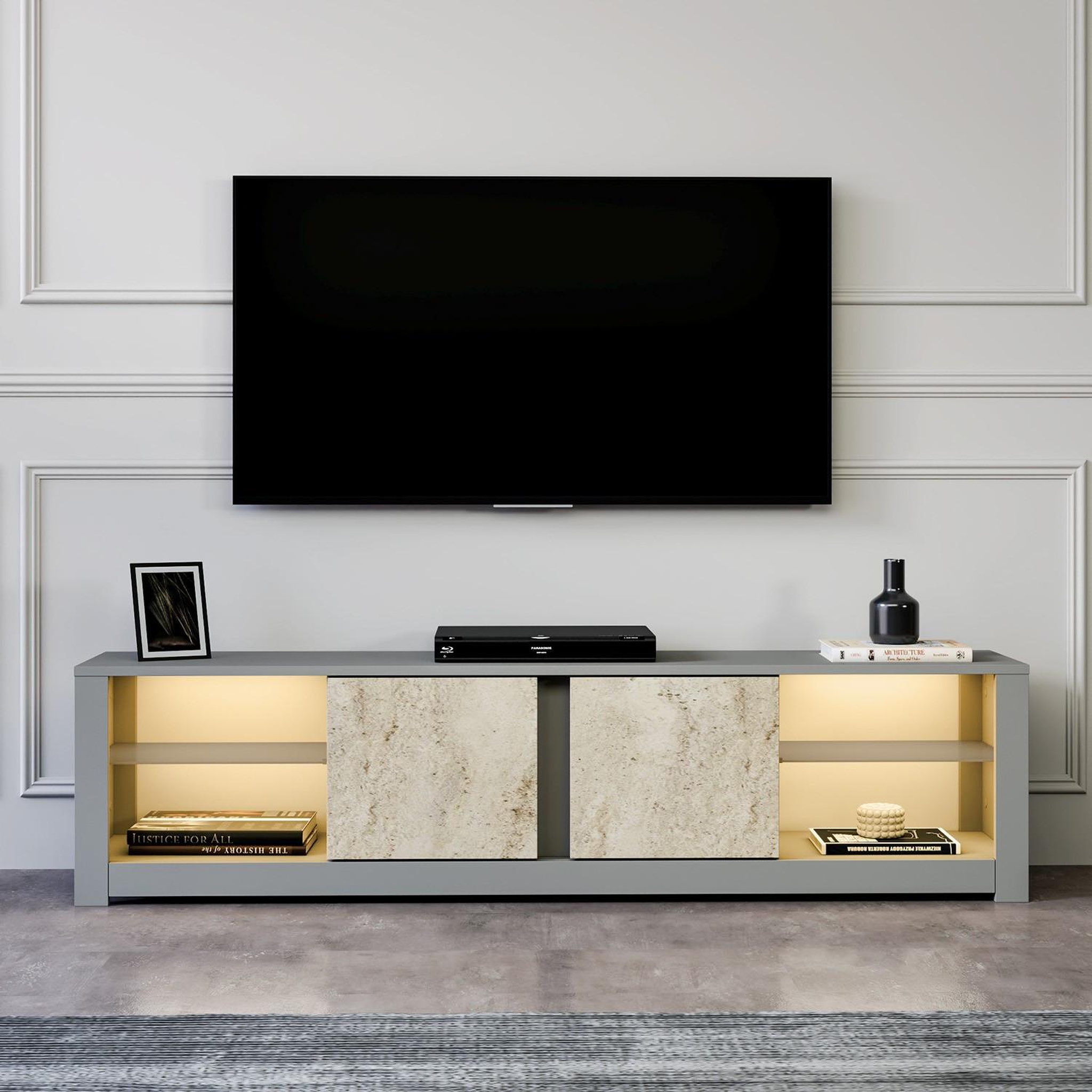 Voir la diapositive 3 : Habitat et Jardin Meuble tv en bois  aydos  180 x 35 x 45 cm - gris