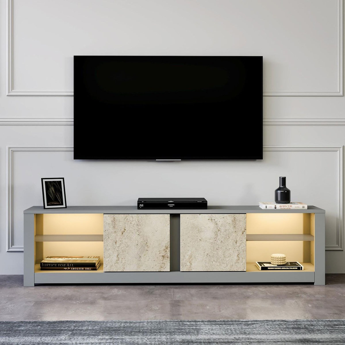 Habitat et Jardin Meuble TV en bois  Aydos  180 x 35 x 45 cm - Gris