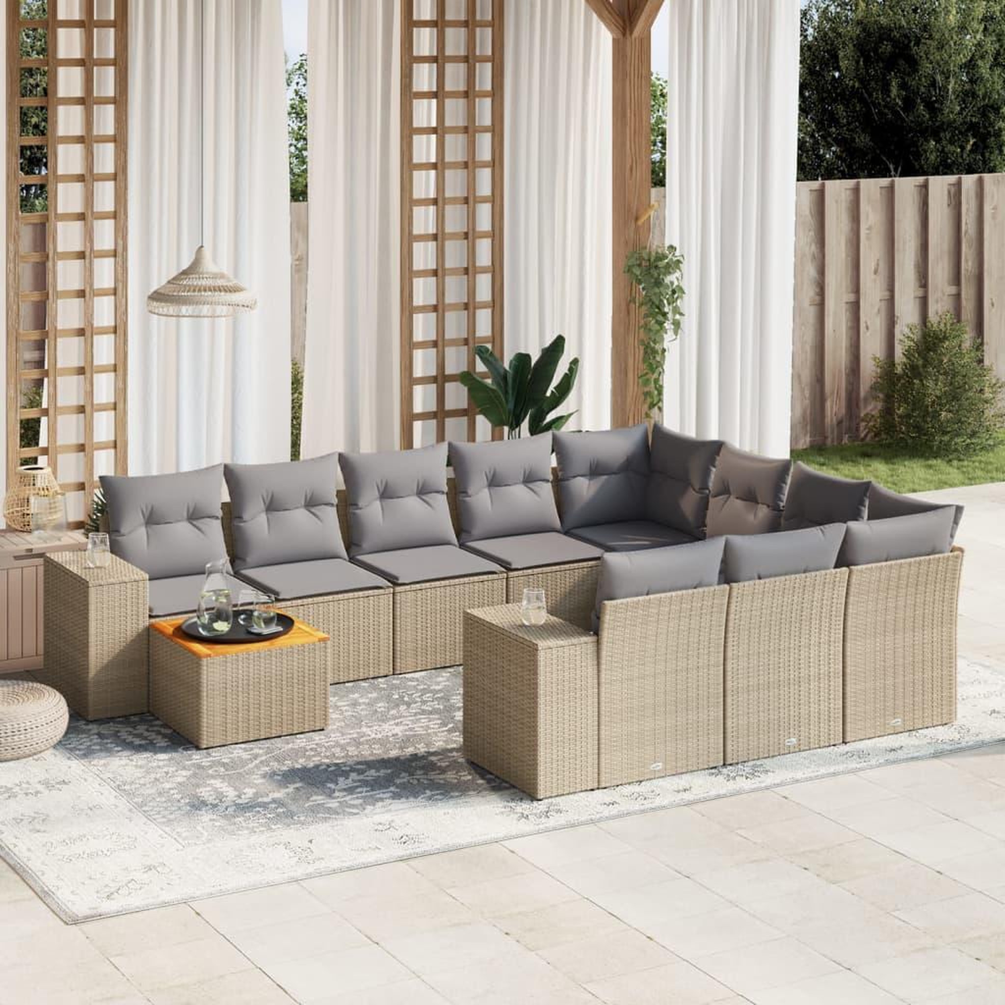 VIDAXL Salon de jardin 11 pcs avec coussins beige resine tressee