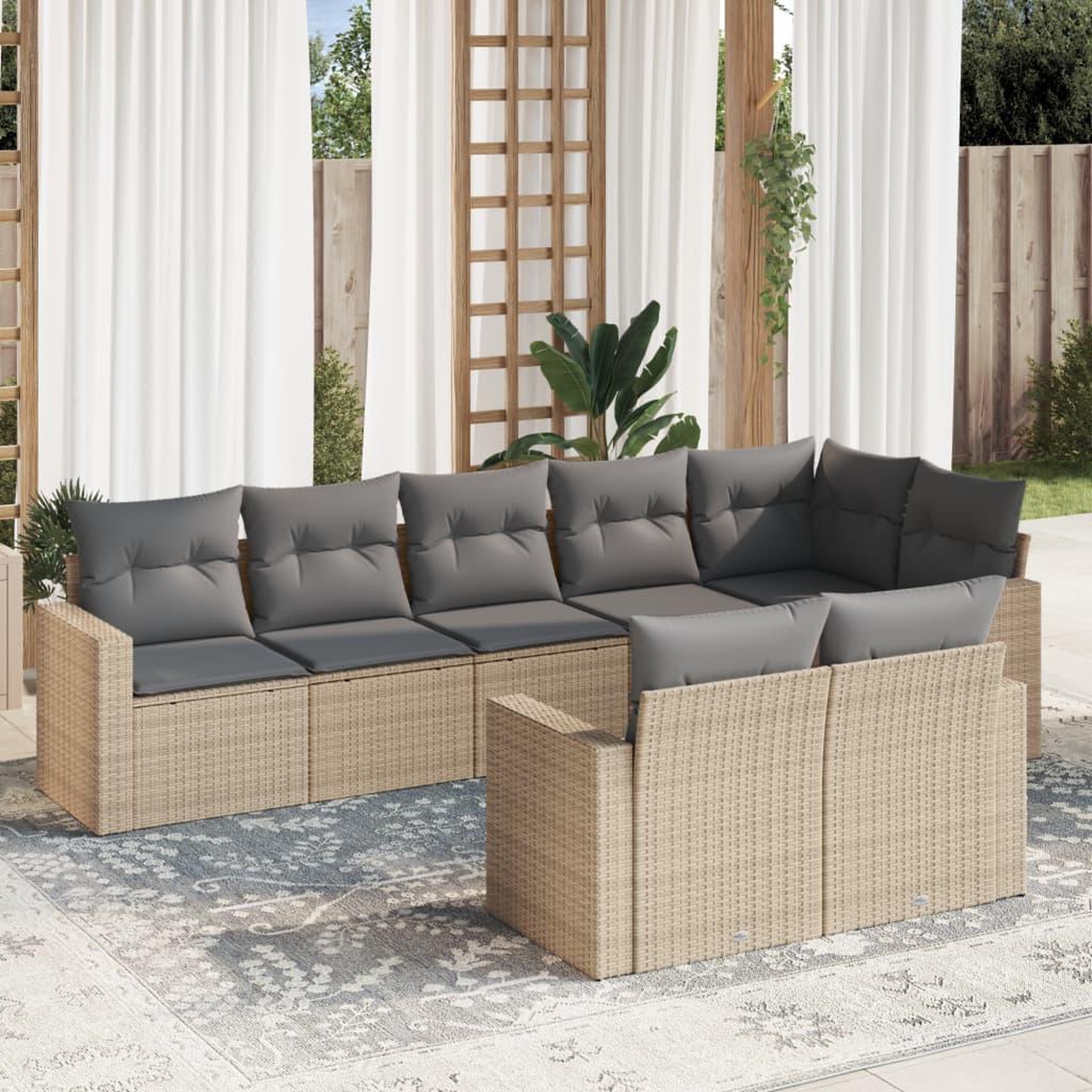 VIDAXL Salon de jardin avec coussins 8 pcs beige resine tressee