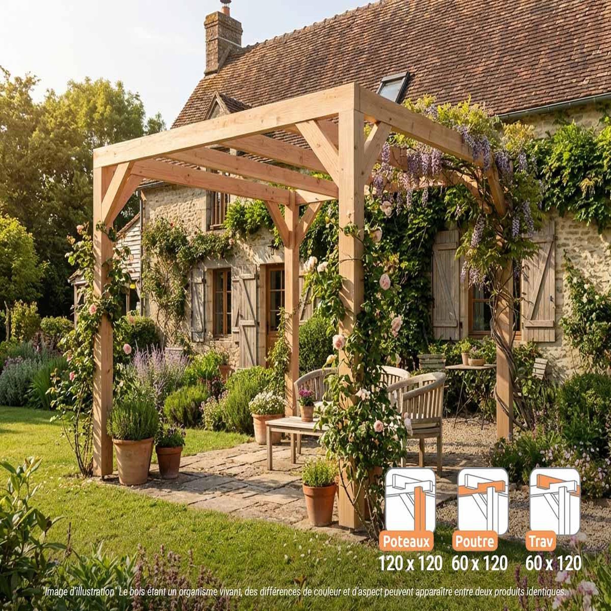 Voir la diapositive 2 : JARDIDECO Pergola en bois lamellé-collé toulon 300 x 300 cm - maderland