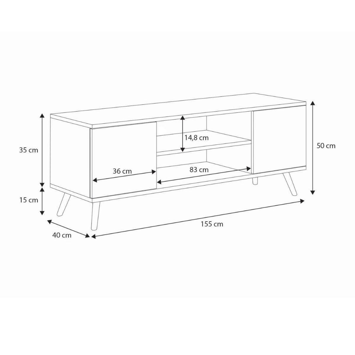 KOBI Meuble TV Focus en Bois - Design Élégant de 155cm pour Salon