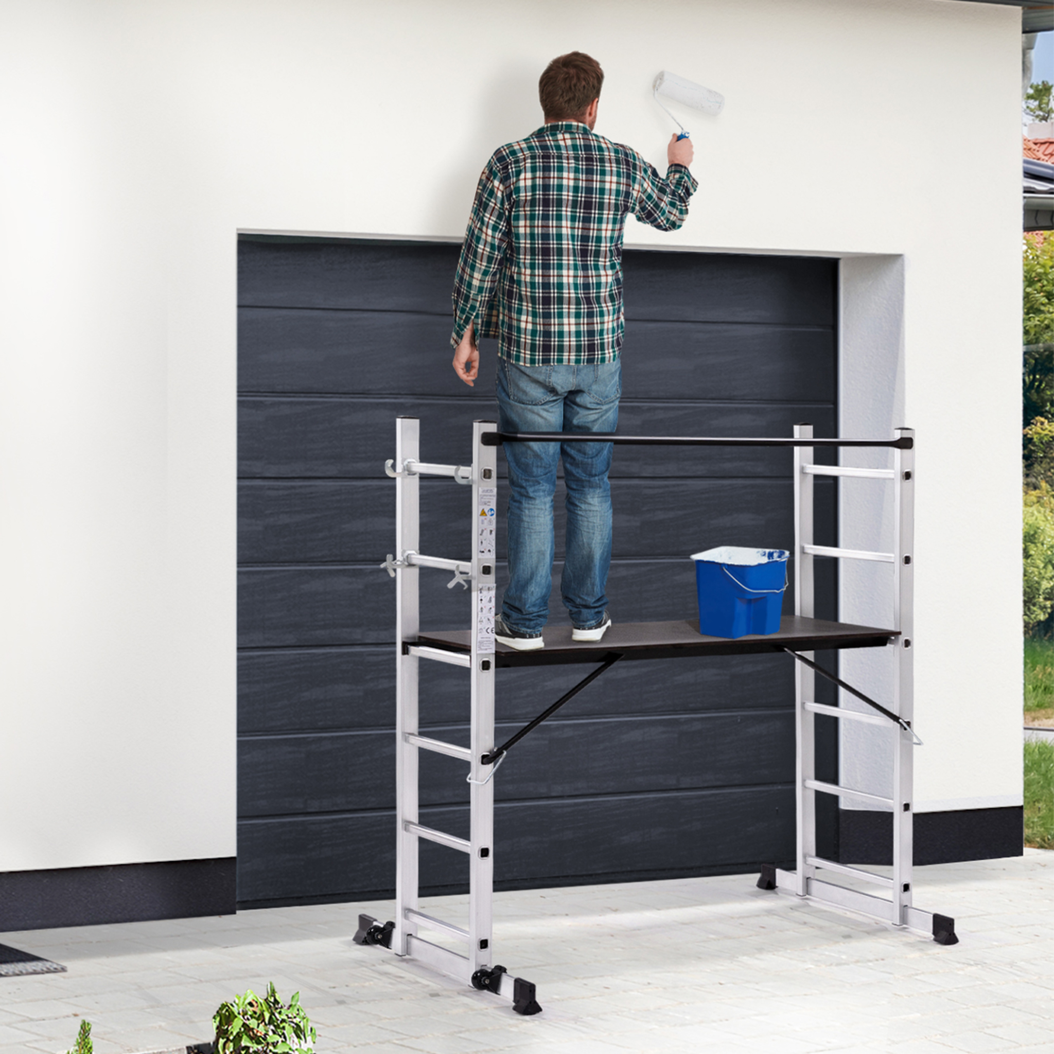 Voir la diapositive 2 : ID MARKET Échafaudage aluminium échelle multifonction avec plateforme modulable sur roues, hauteur 165 cm