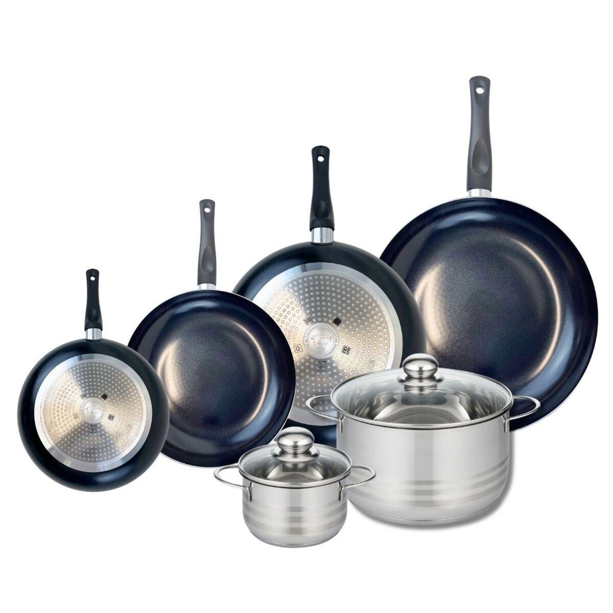 ELO Ensemble de 4 Poêles de cuisson 20, 24, 28 et 32 cm et 2 faitouts 14 et 24 cm Elo Prima Brillant