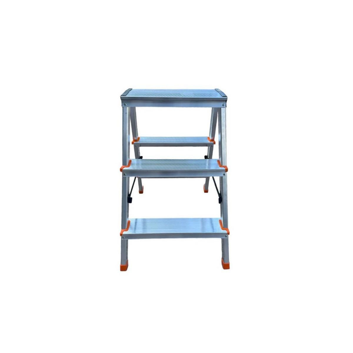 BRIXO Escabeau 3 marches Marche-pied Aluminium Charge 125 kg Pliable Pieds anti-dérapants BRIXO