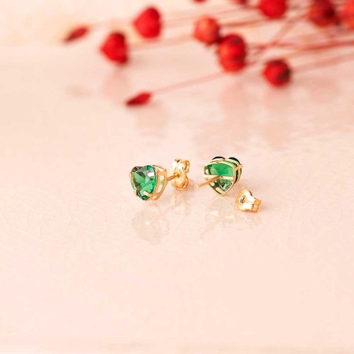 L'ATELIER D'AZUR Boucles d'Oreilles Or 18 Carats 750/000 - Zirconiums Vert Emeraude