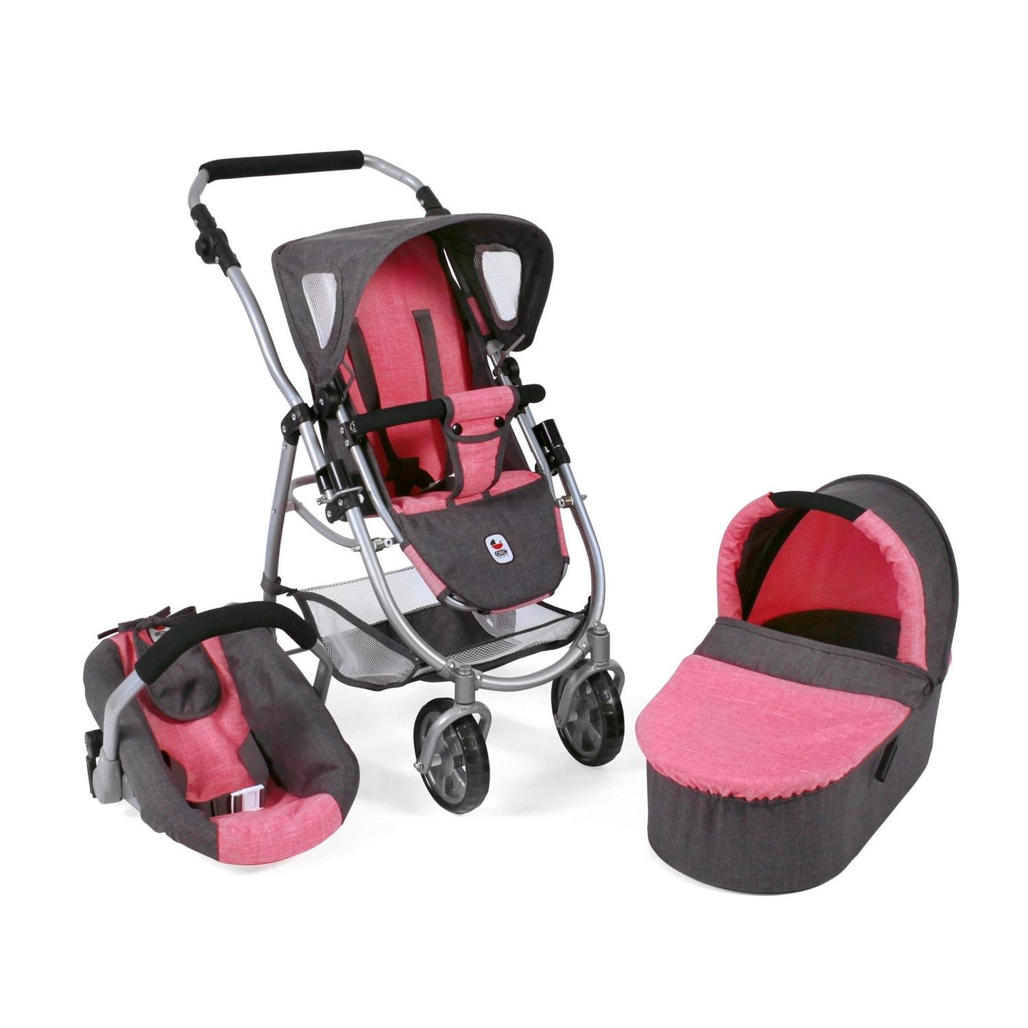 BAYER CHIC 2000 Poussette pour poupées, 3 en 1 EMOTION - anthracite-rose