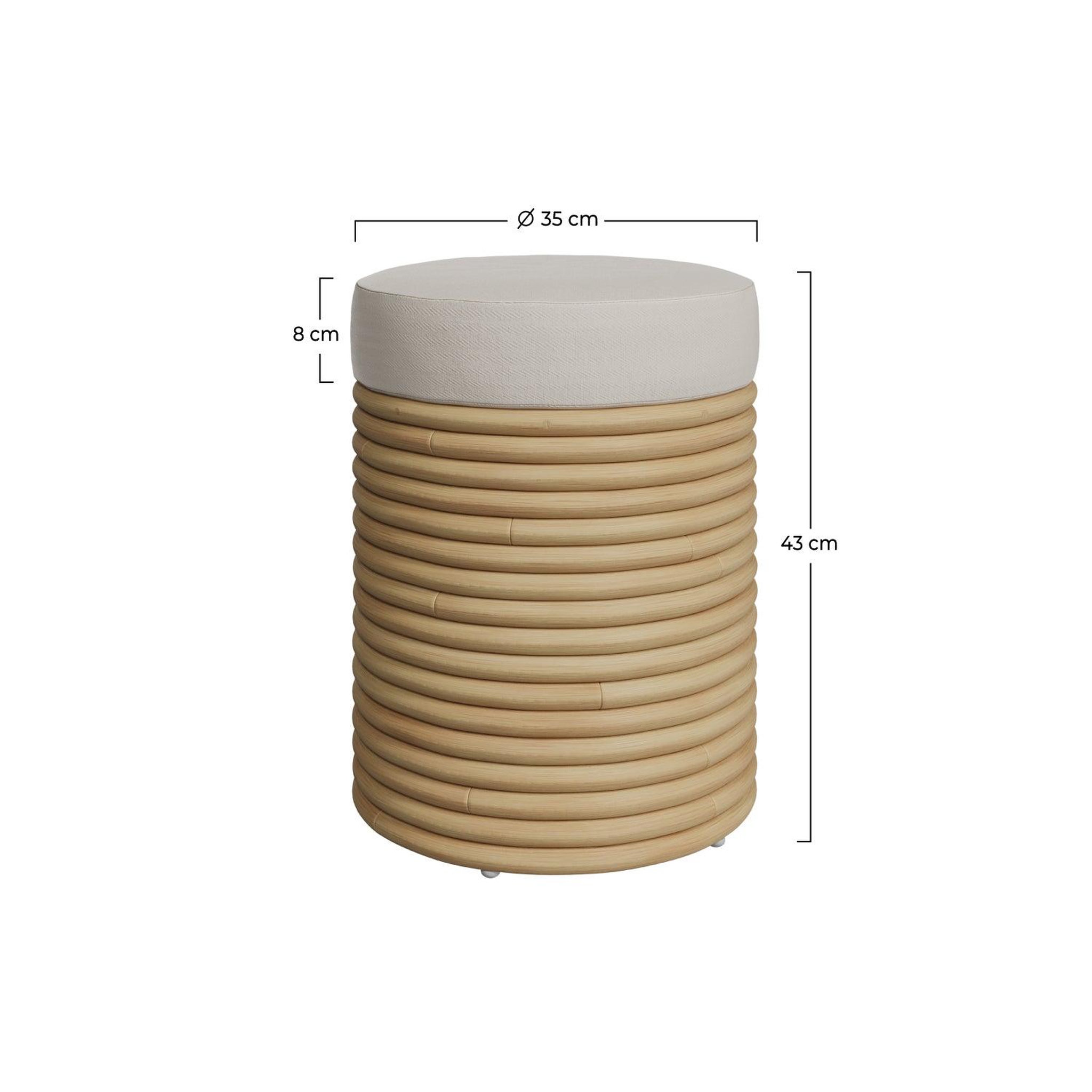 Voir la diapositive 4 : MAISON PAVANE Tabouret en rotin et tissu crème h 43 cm-théa