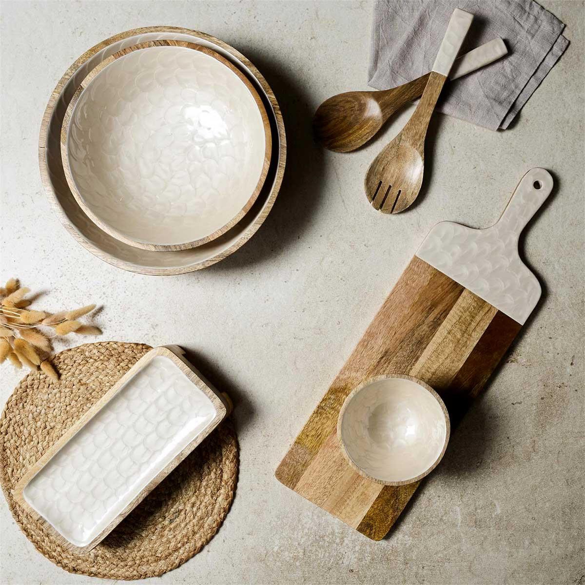 Voir la diapositive 5 : The Home Deco Factory Saladier en bois  nerina  33cm beige