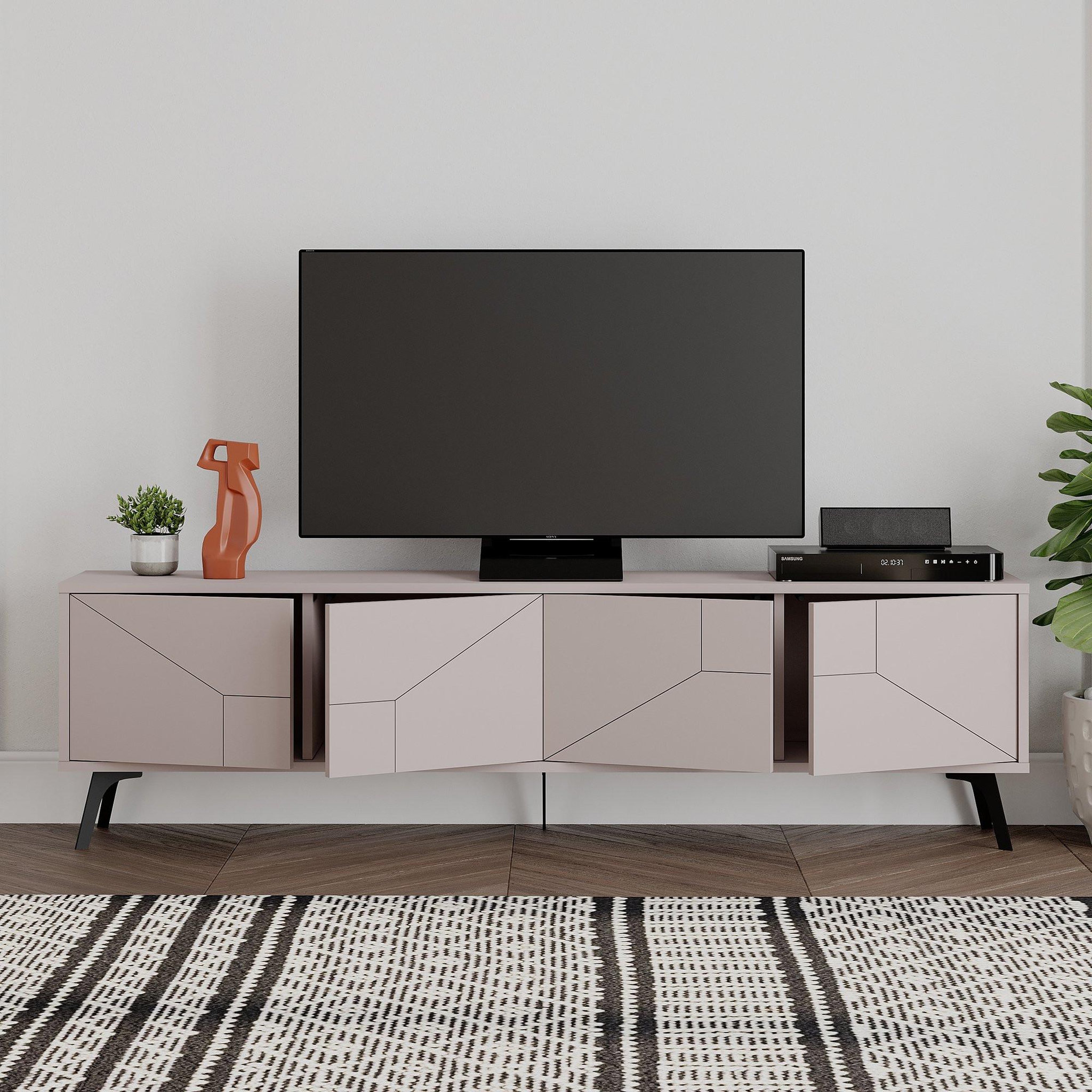 Voir la diapositive 4 : Habitat et Jardin Meuble tv en bois  dune  - 180 x 29 x 50 cm - moka clair