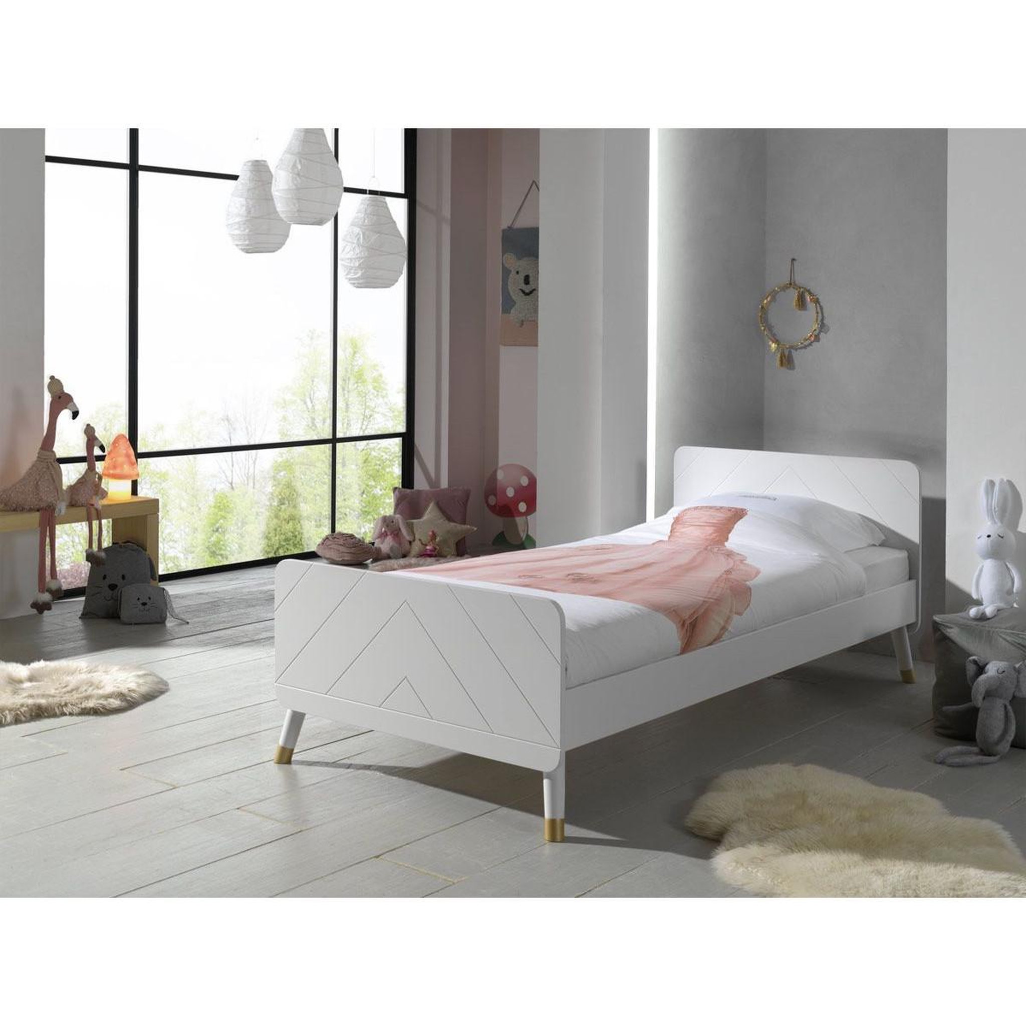Voir la diapositive 2 : Paris Prix Lit enfant en bois massif  billy  90x200cm blanc