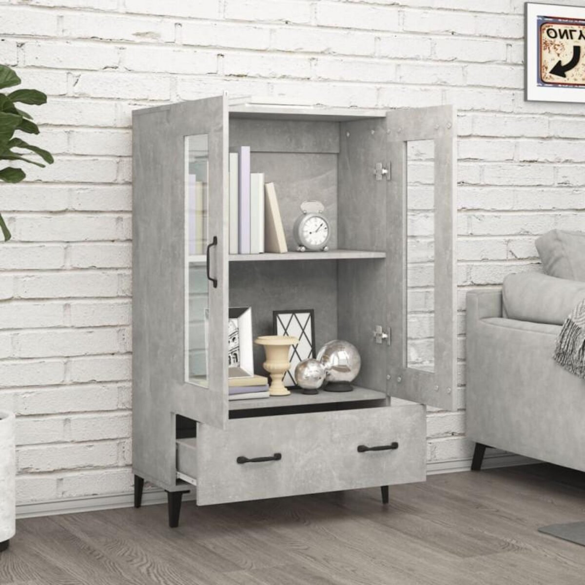 VIDAXL Buffet haut Gris béton 70x31x115 cm Bois d ingénierie