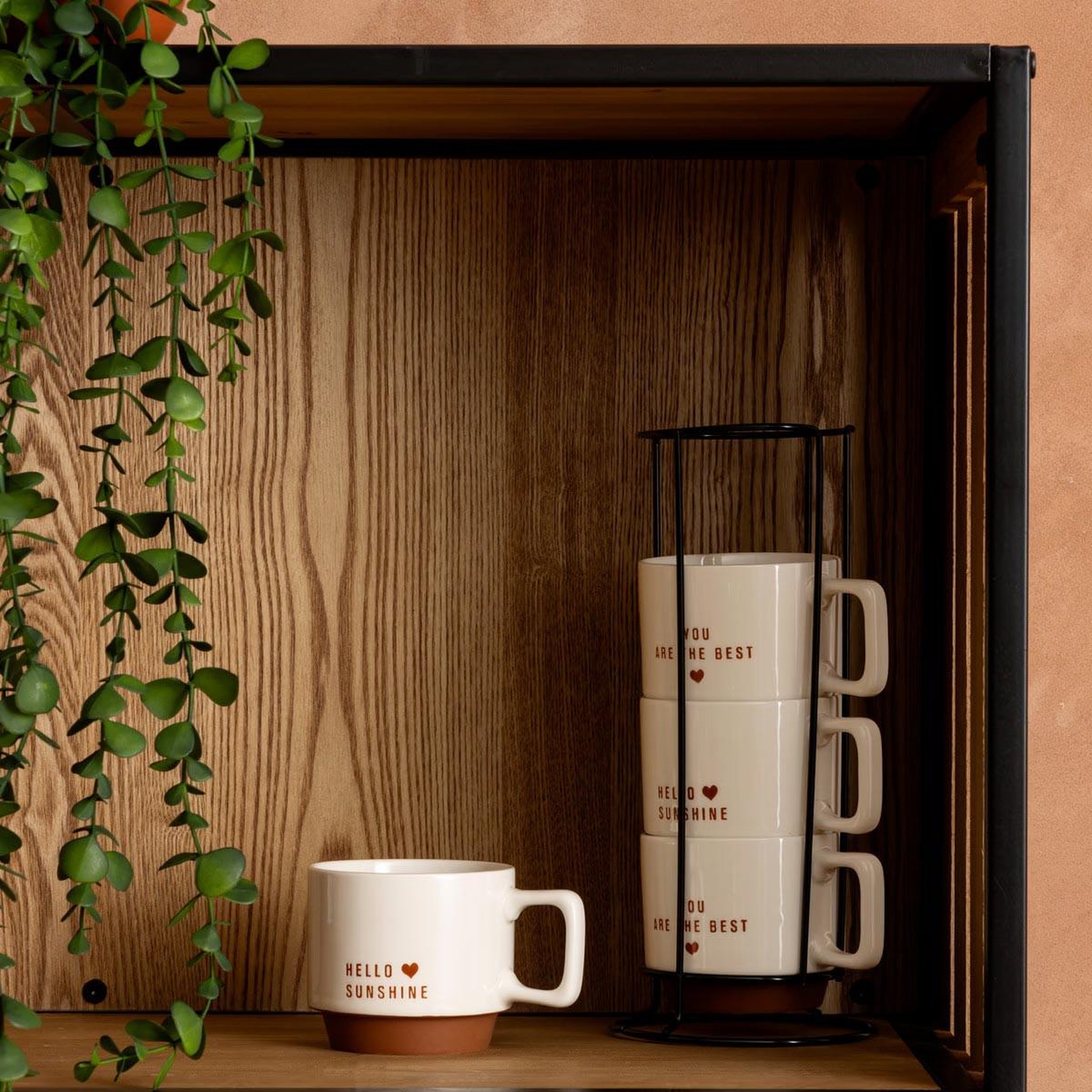 Voir la diapositive 4 : SECRET DE GOURMET Lot de 4 mugs sur rack  hello  30cl blanc