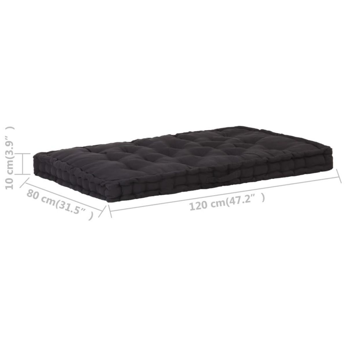 VIDAXL Coussin de plancher de palette Coton 120x80x10 cm Noir