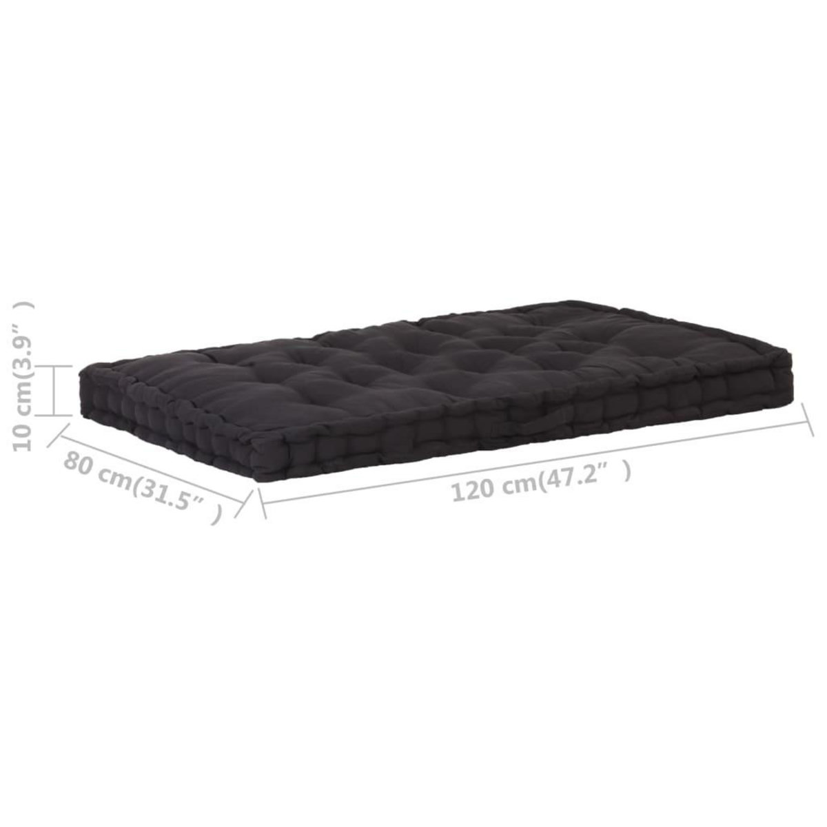 VIDAXL Coussin de plancher de palette Coton 120x80x10 cm Noir