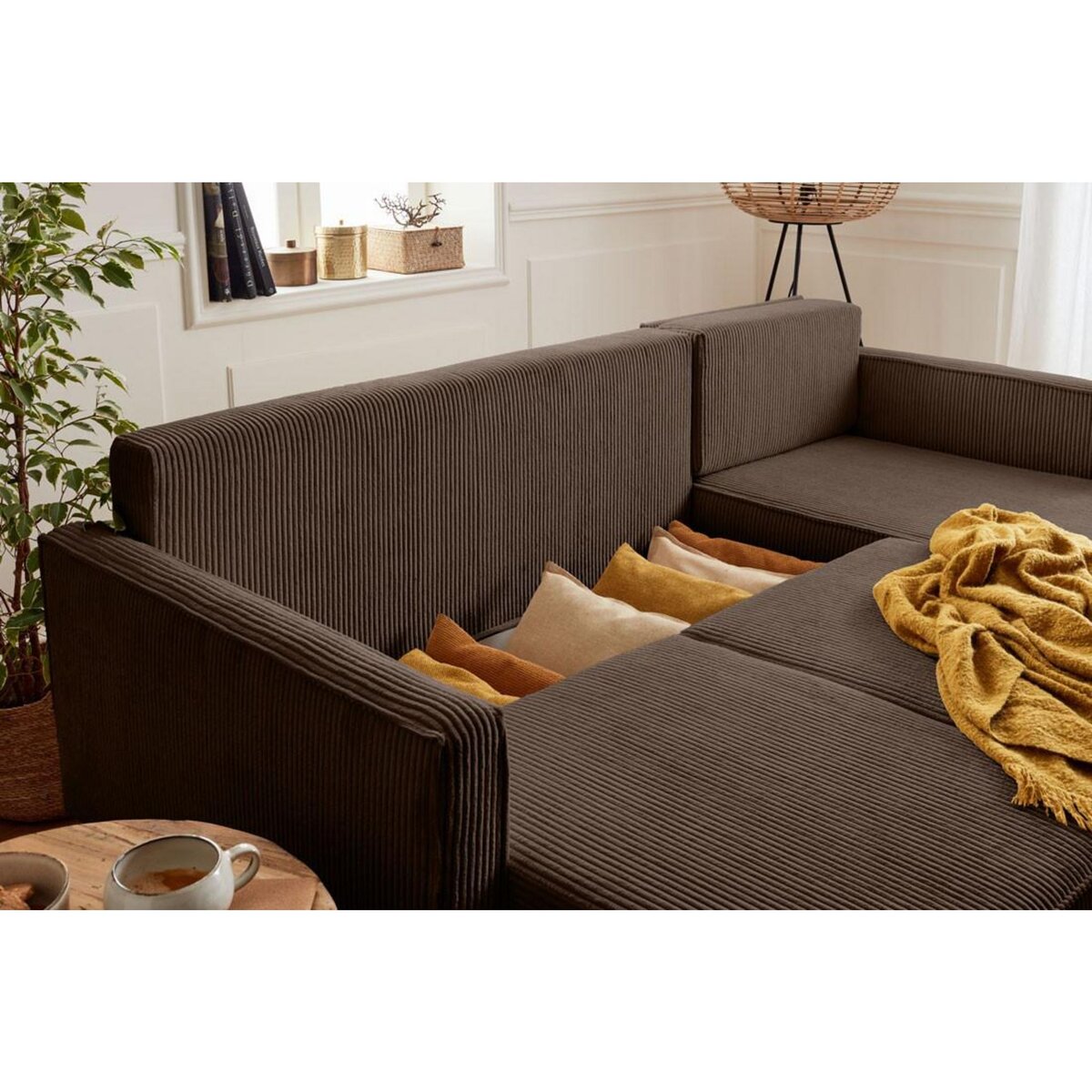 LISA DESIGN Charlie - canapé d'angle réversible - 4 places - convertible avec coffre - en velours côtelé