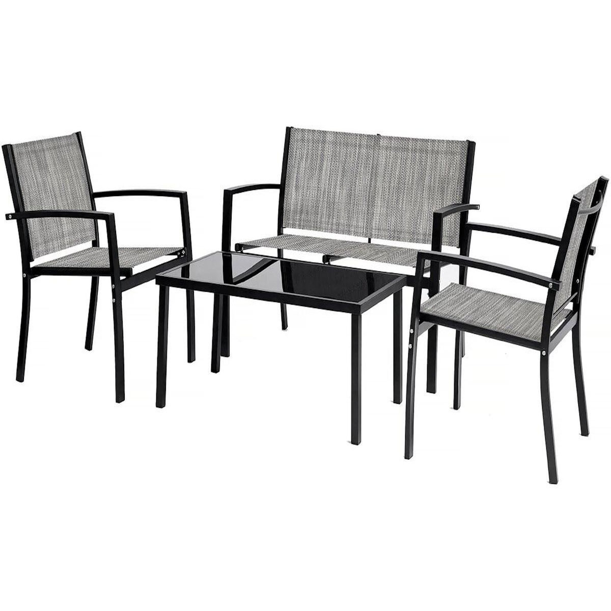 Habitat et Jardin Salon de jardin bas  Lino  - 4 places  - Gris