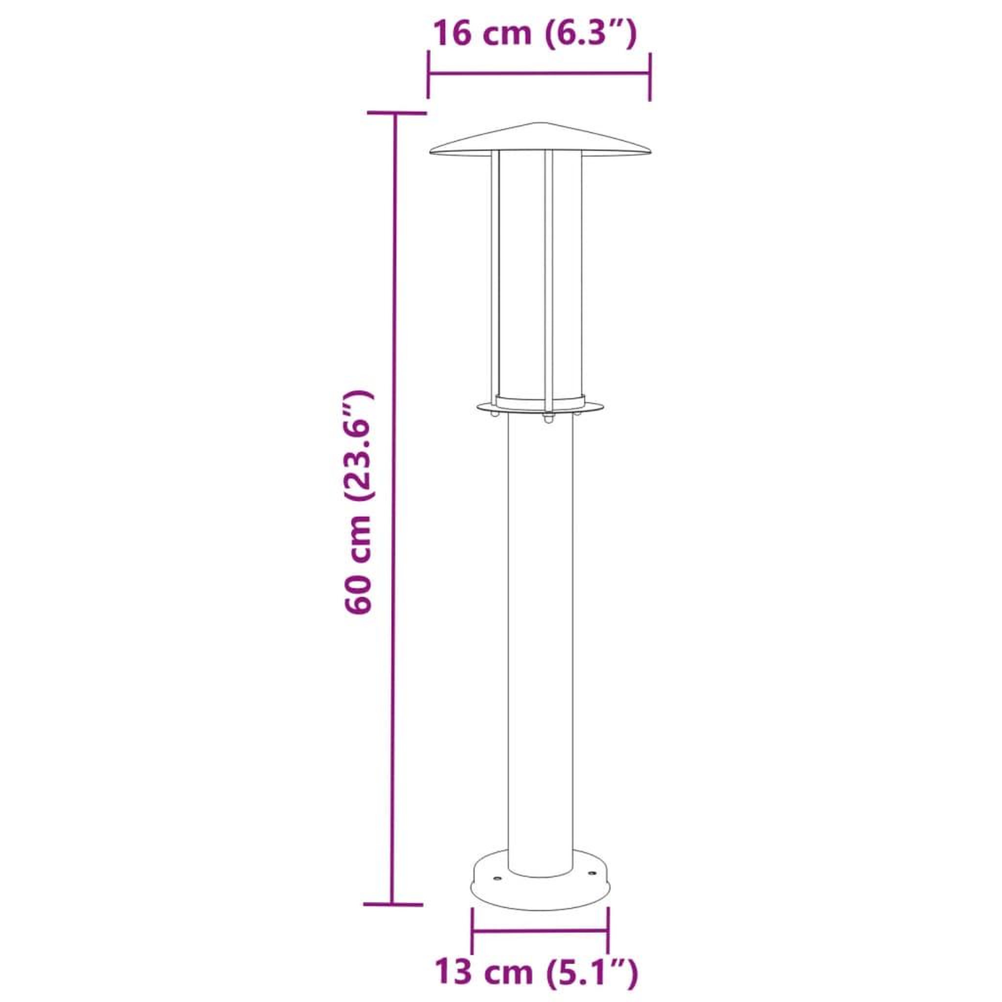 Voir la diapositive 6 : VIDAXL Lampadaire d'exterieur argente 60 cm acier inoxydable