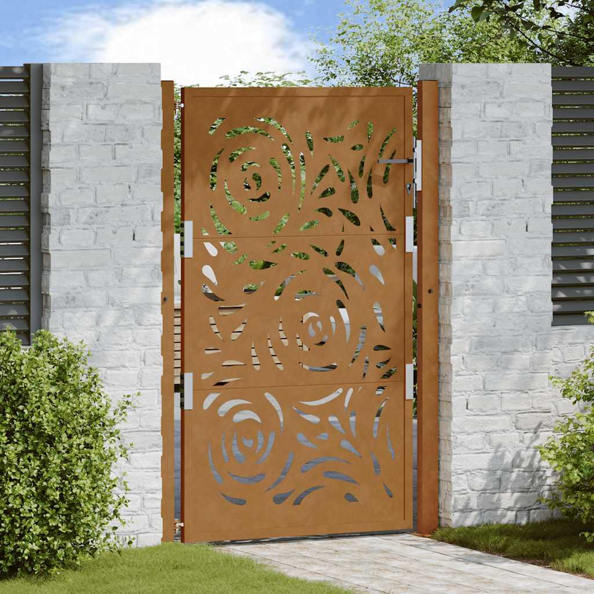 VIDAXL Porte de jardin acier resistant aux intemperies design flamme