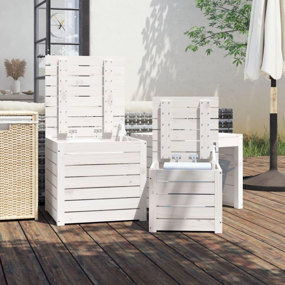 VIDAXL Ensemble de boîtes de jardin 3 pcs blanc bois de pin massif