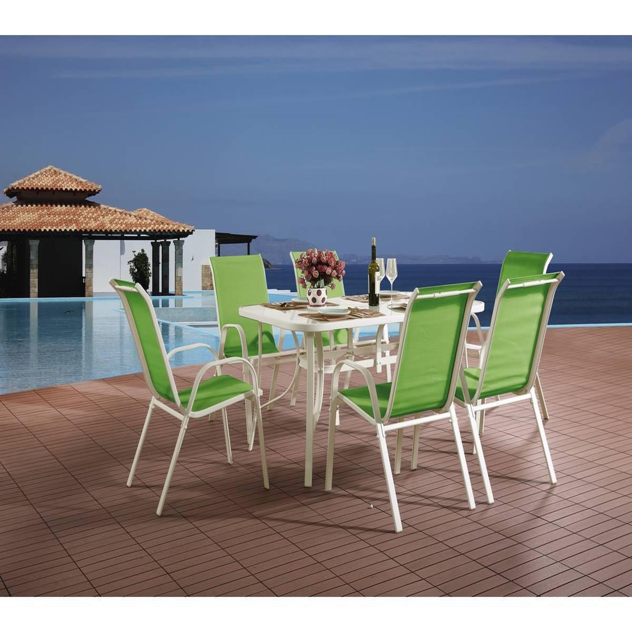 Voir la diapositive 2 : Habitat et Jardin Table et chaises de jardin en textilène  cordoba  - phoenix - 6 places - vert