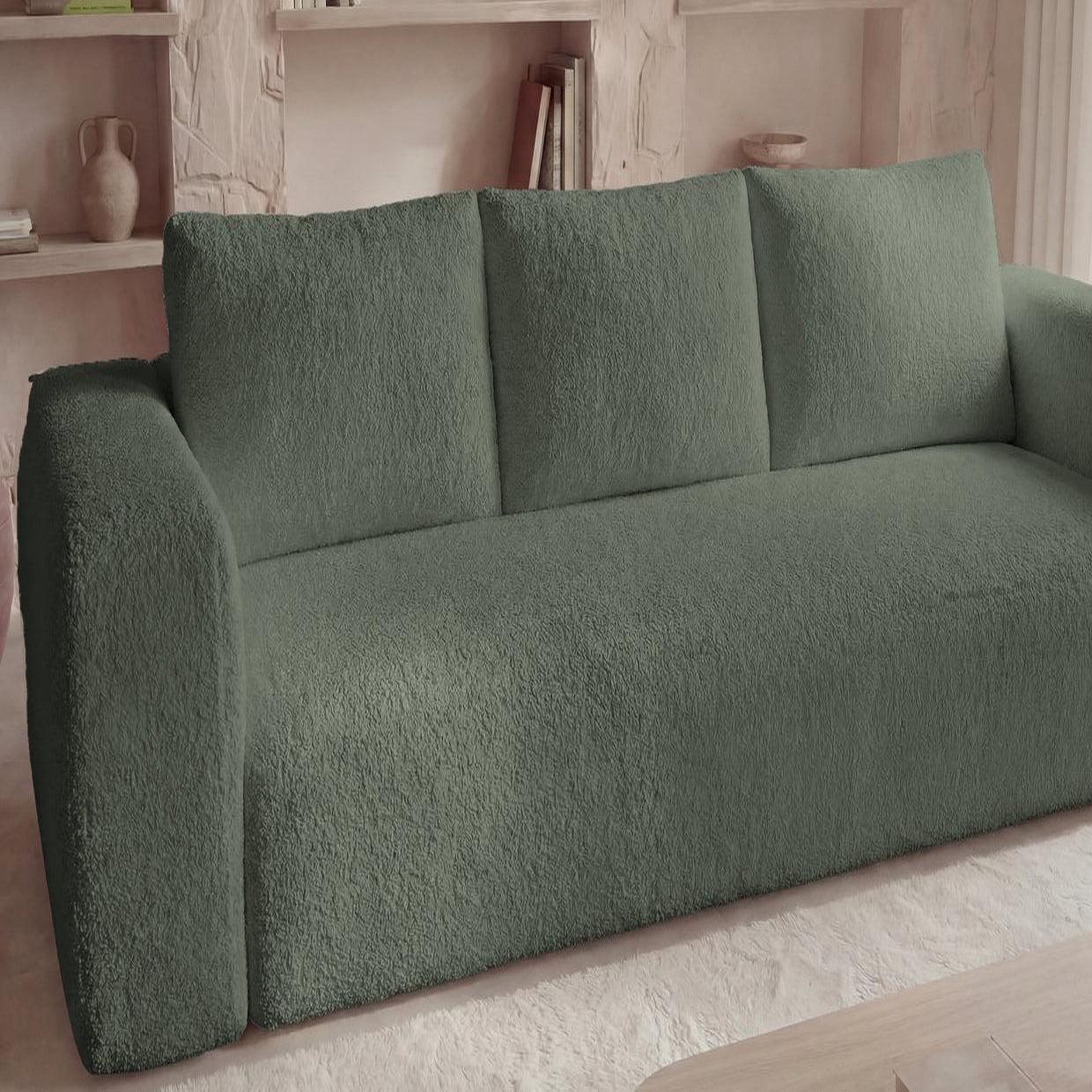 Voir la diapositive 4 : CASANOVA PARIS Ariel - canapé droit convertible tissu bouclette 3 places