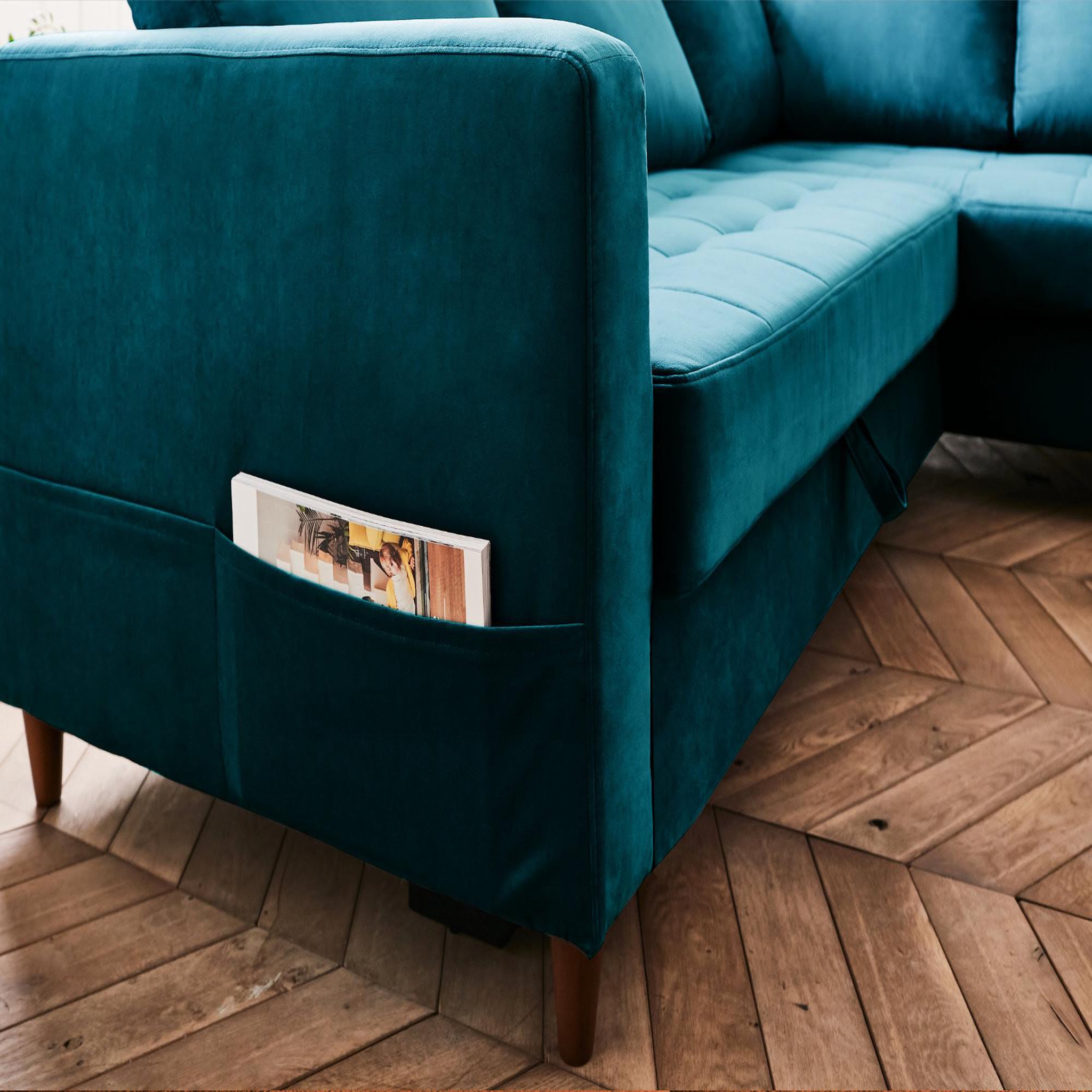 Voir la diapositive 4 : BEST MOBILIER Anna - canapé d'angle droit - 5 places - convertible - en velours