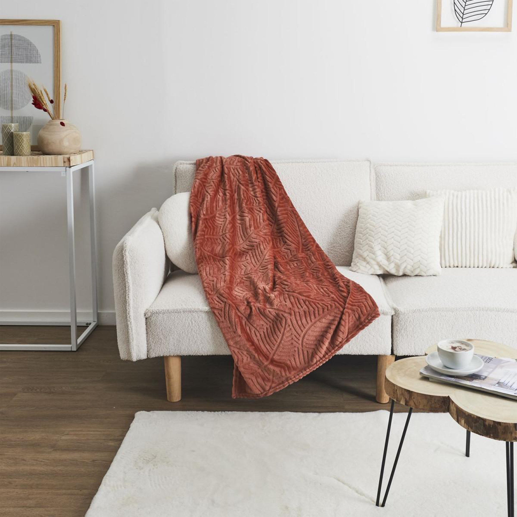 Voir la diapositive 2 : The Home Deco Factory Plaid flanelle embosse  roméo  120x150cm terracotta