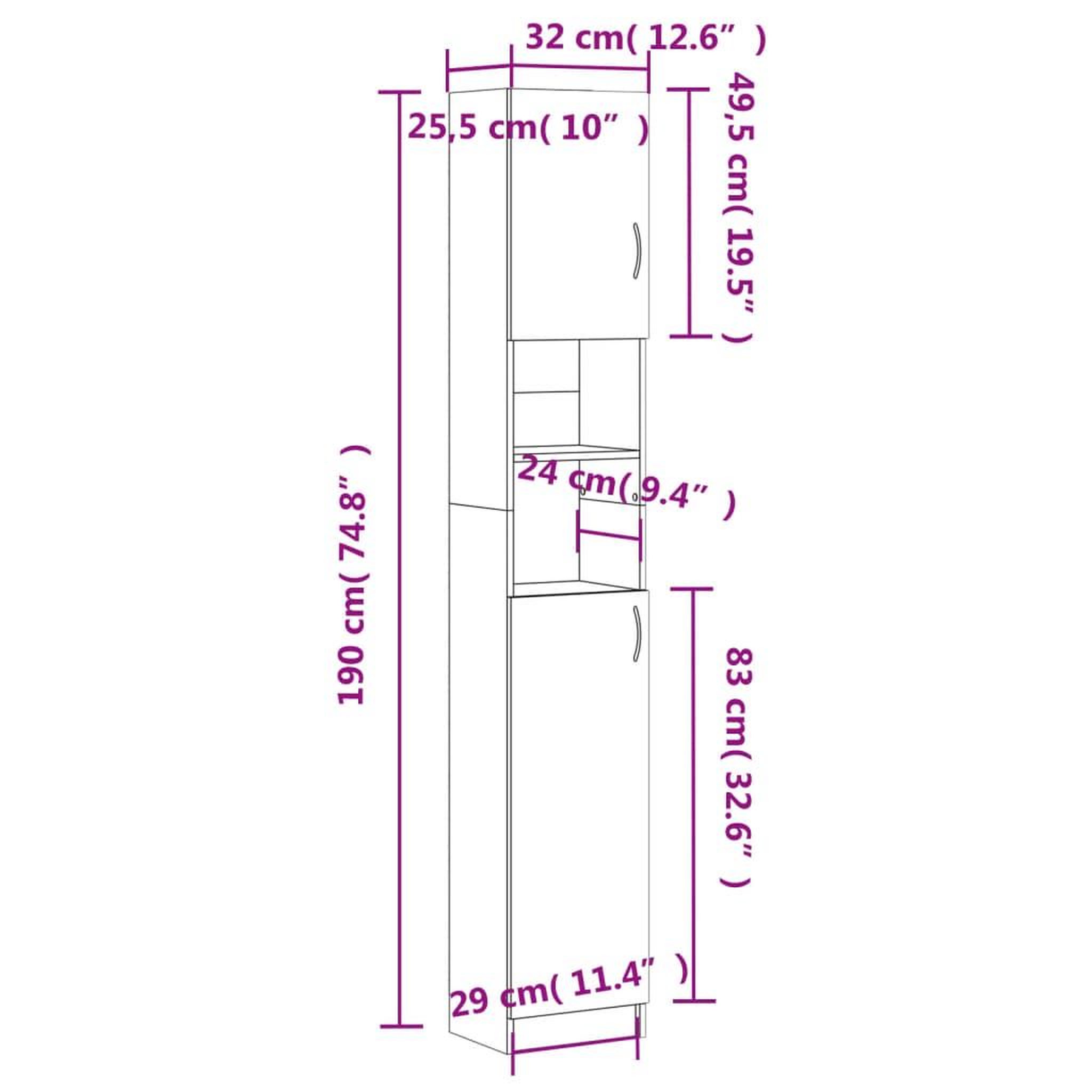 Voir la diapositive 6 : VIDAXL Armoire de salle de bain Noir 32x25,5x190 cm Bois d'ingenierie