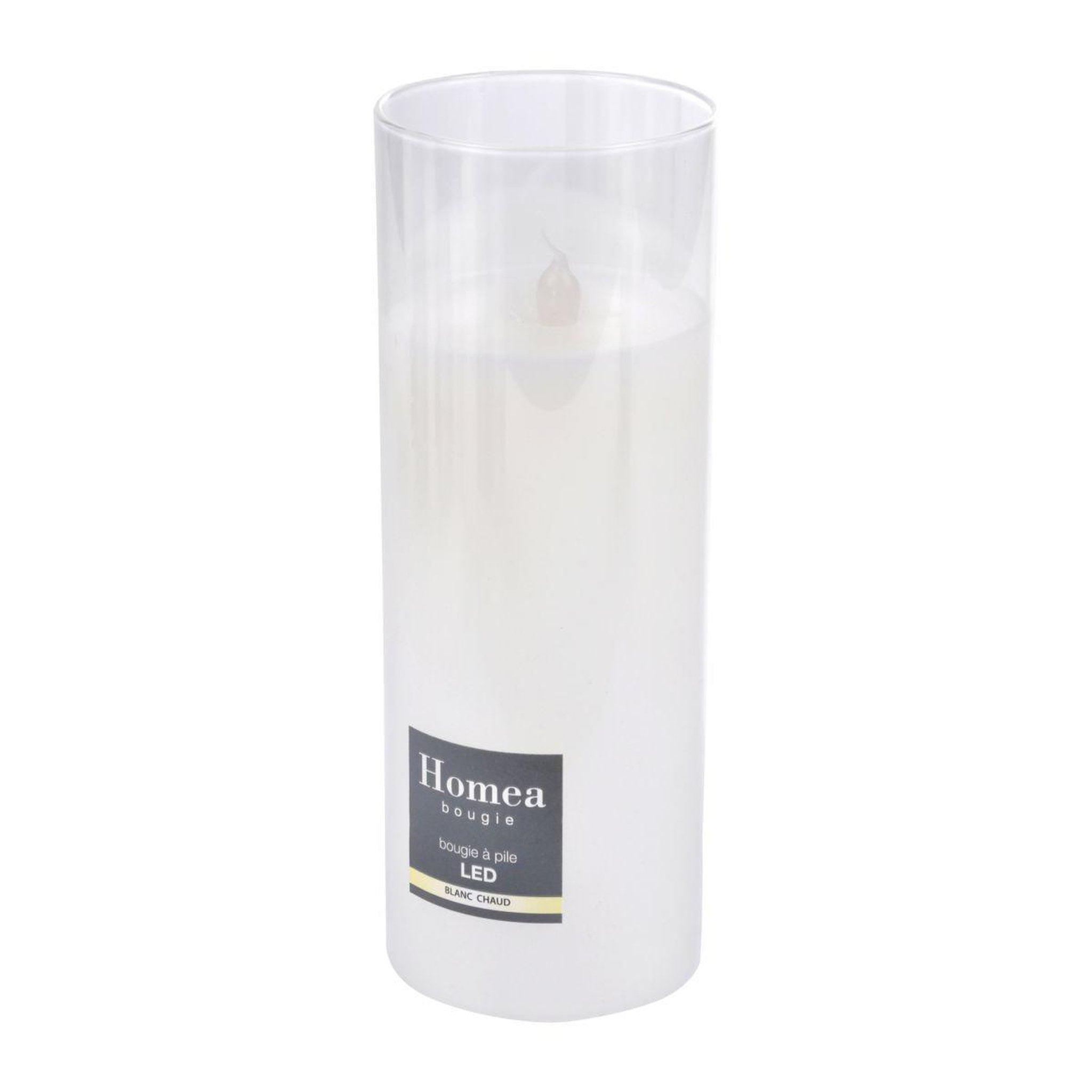 Voir la diapositive 2 : HOMEA Bougie Ronde LED  Verrine  20cm Blanc