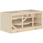 PAWHUT Cage pour hamster 2 étages dim. 115x57x55cm toit ouvrable fenêtres cabane 2 échelles plateau déjection bois